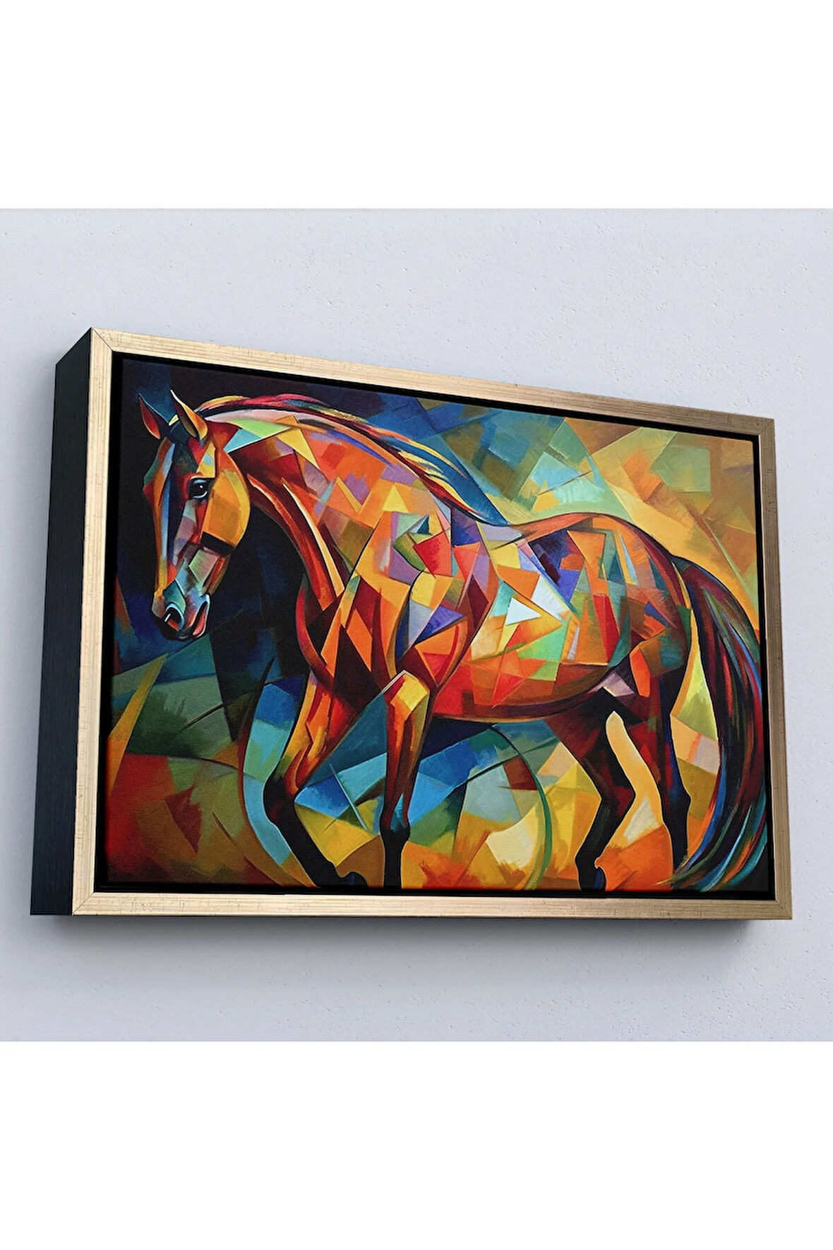 Ahşap Çerçeveli Kübizm Renkli At Tablosu-7245