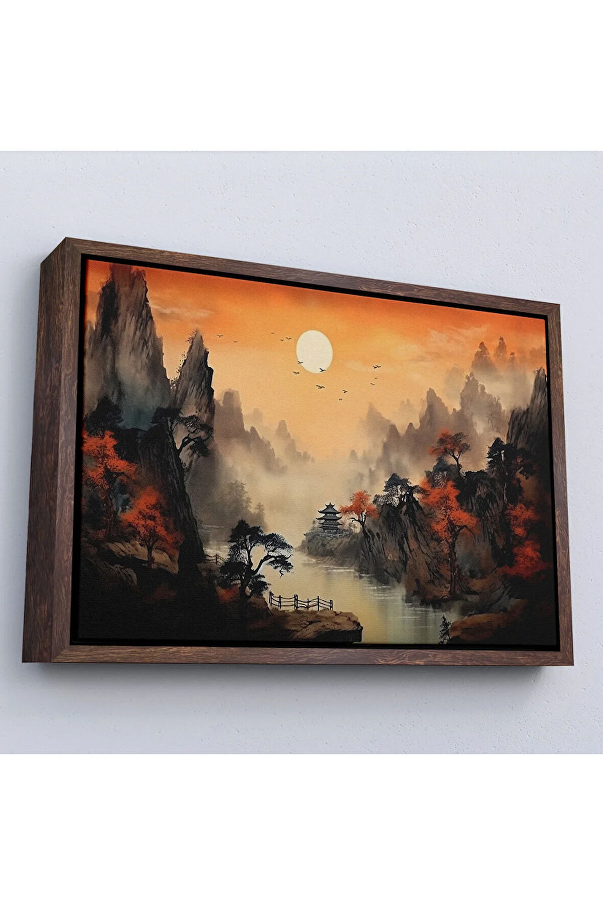 Ahşap Çerçeveli Çin Dağ Manzarası Tablosu-7259