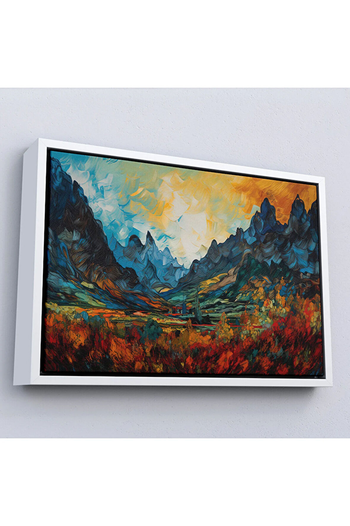 Ahşap Çerçeveli Dağlar Gün Batımı Tablosu-7265