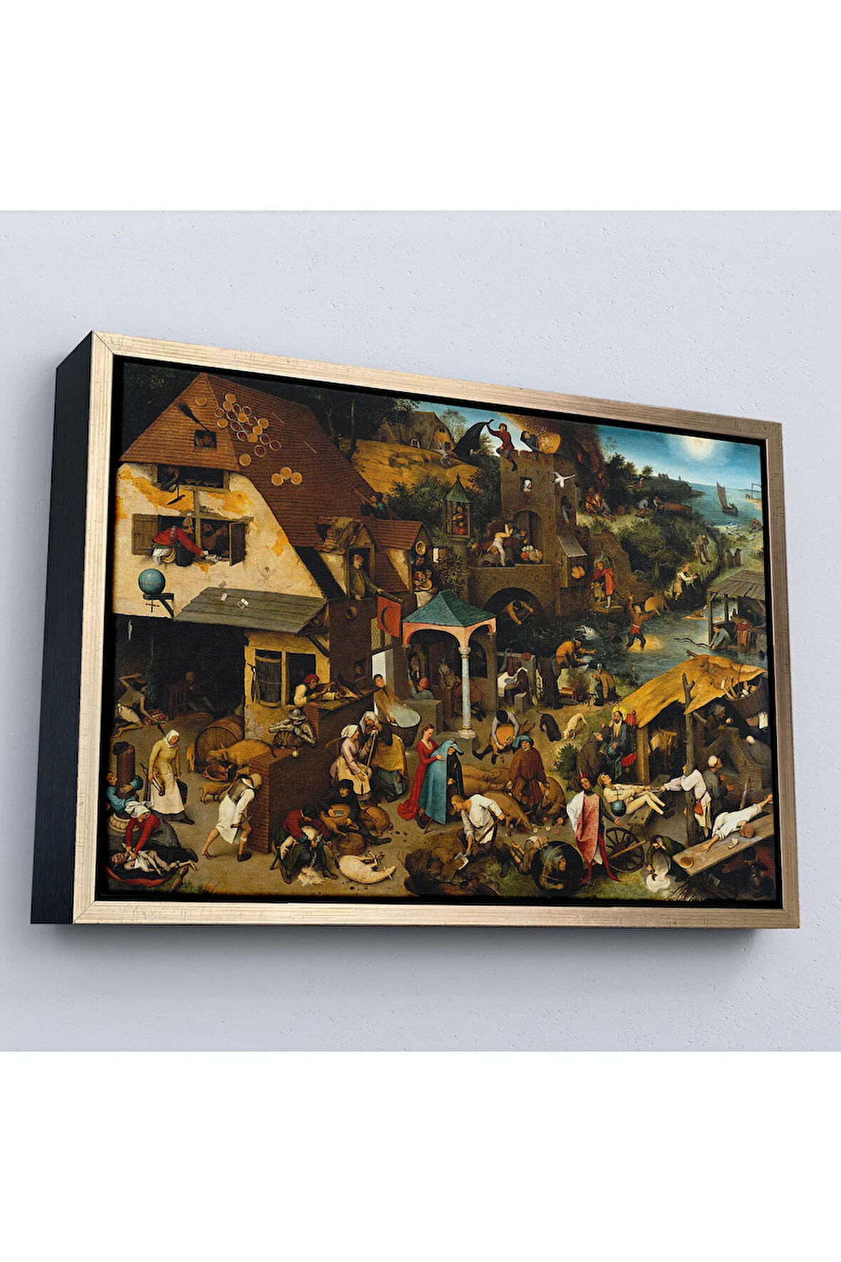 Ahşap Çerçeveli Yaşlı Pieter Brueghel - Hollanda Atasözleri Mavi Pelerin Tablo-7267