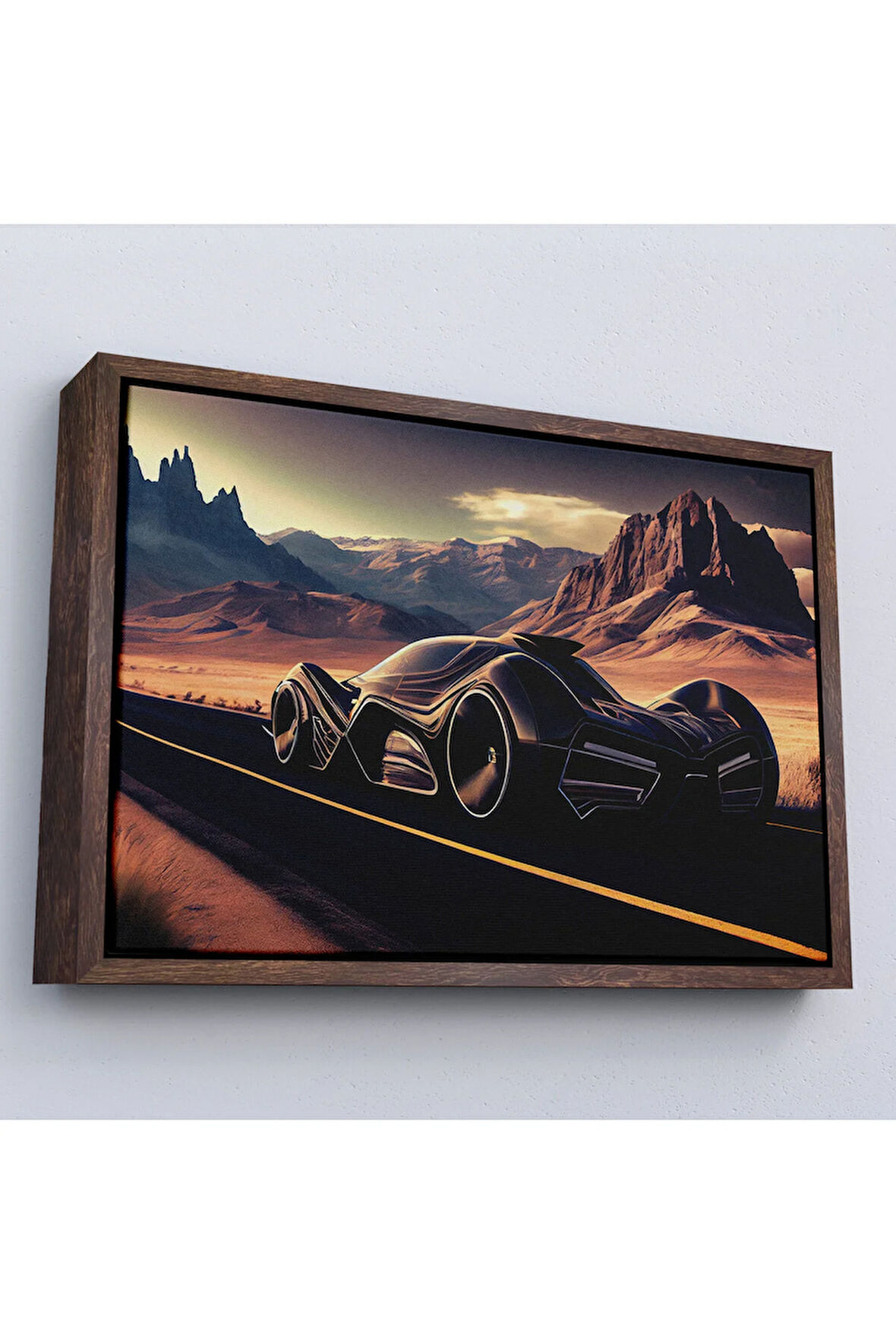 Ahşap Çerçeveli Çöldeki Spor Araba Tablosu-7274