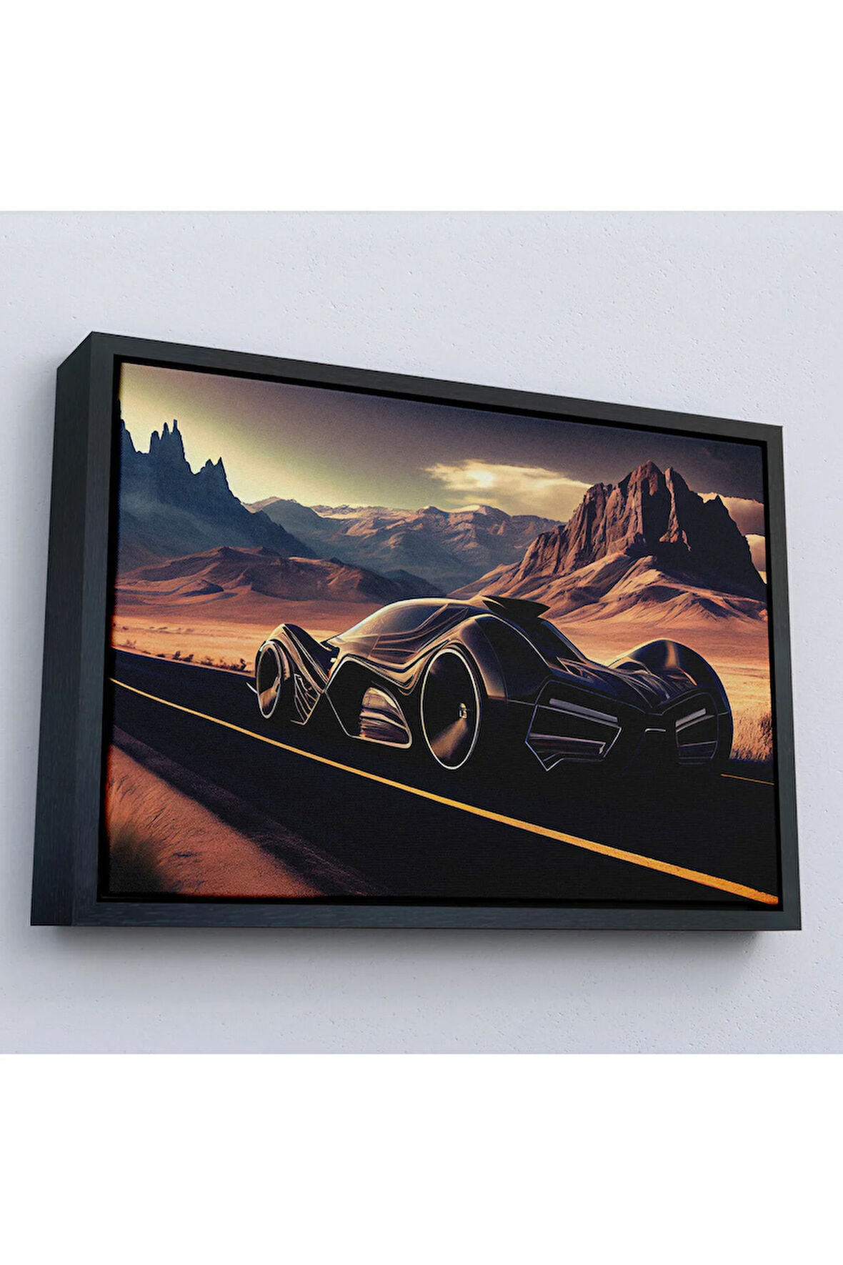 Ahşap Çerçeveli Çöldeki Spor Araba Tablosu-7274