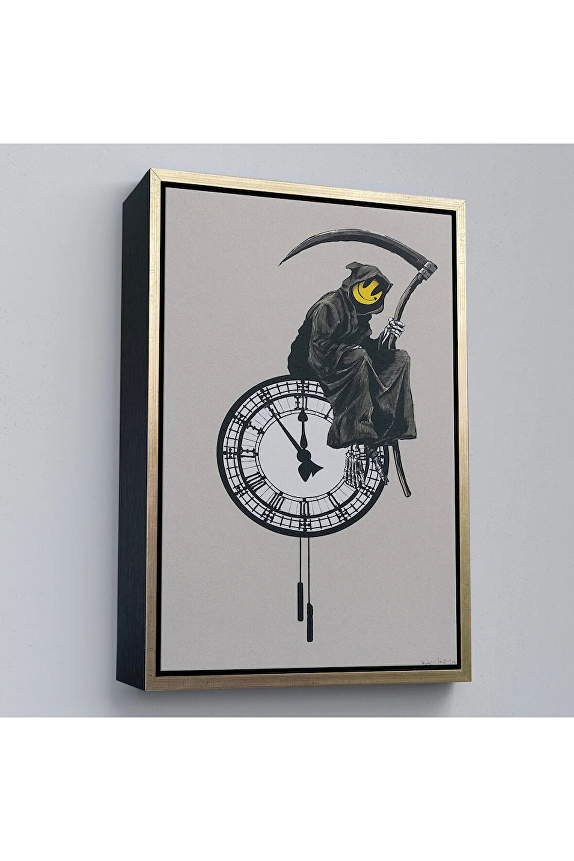 Ahşap Çerçeveli Banksy - Gülen Azrail Tablosu - Grin Reaper-7313