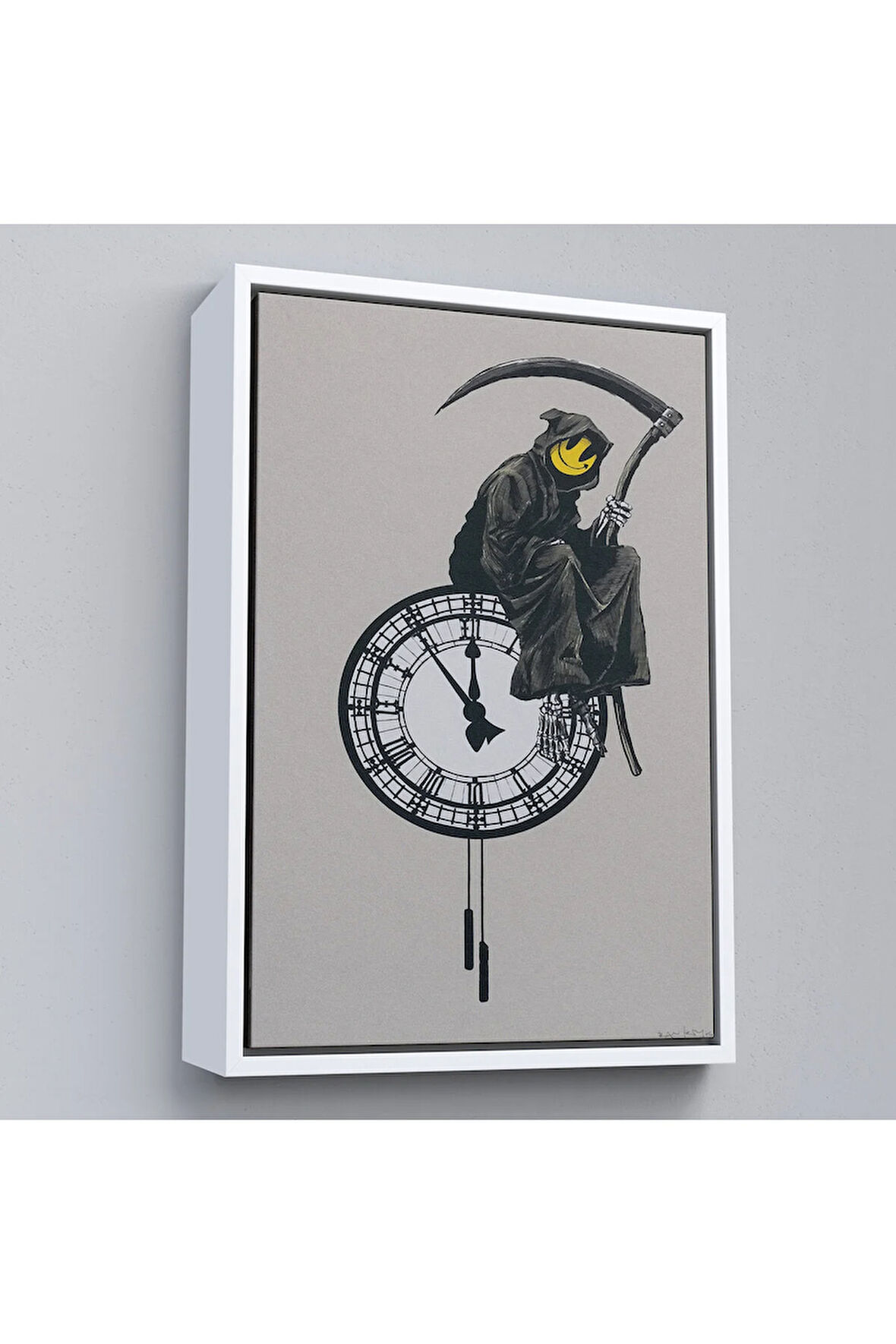 Ahşap Çerçeveli Banksy - Gülen Azrail Tablosu - Grin Reaper-7313