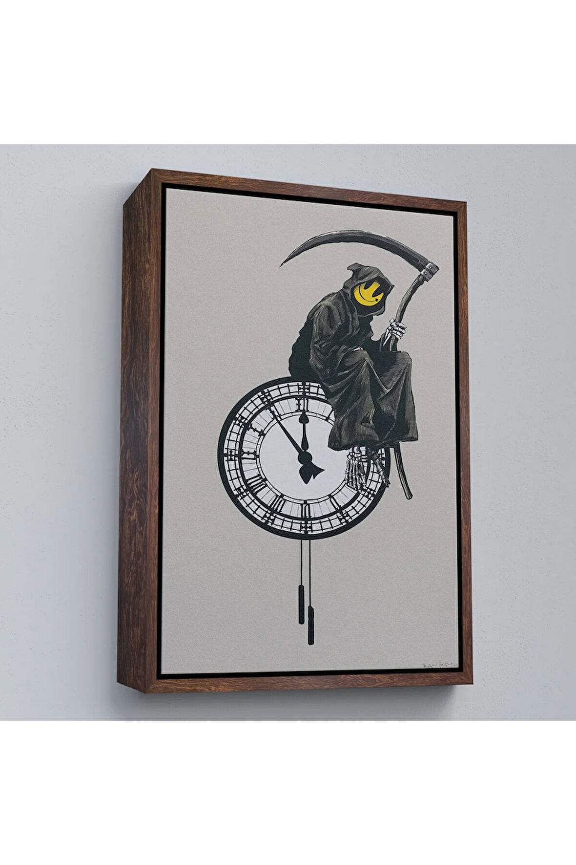 Ahşap Çerçeveli Banksy - Gülen Azrail Tablosu - Grin Reaper-7313