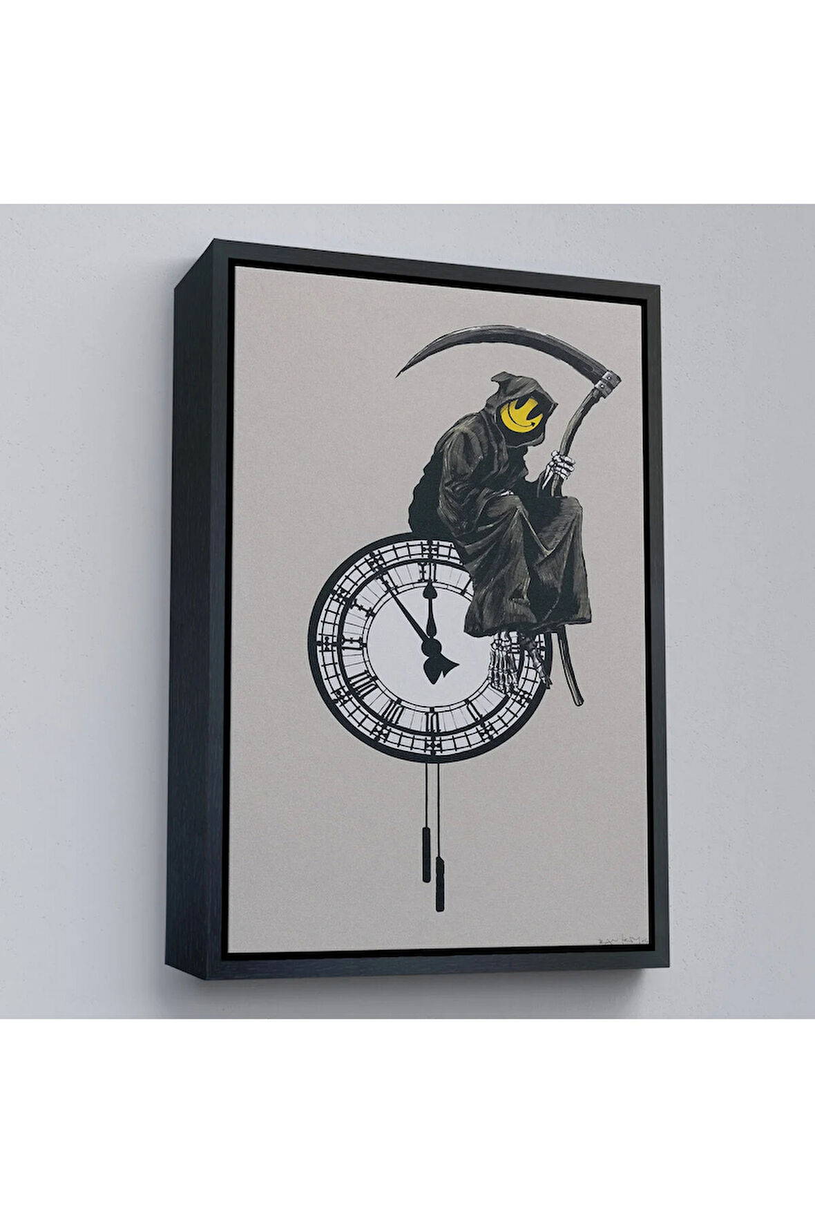 Ahşap Çerçeveli Banksy - Gülen Azrail Tablosu - Grin Reaper-7313