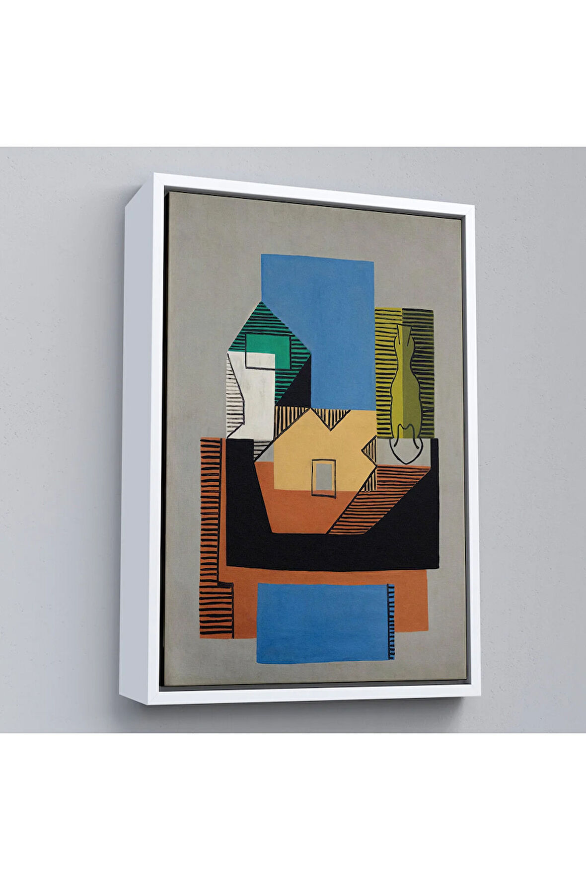 Ahşap Çerçeveli Pablo Picasso - Gitar, Şişe Ve Meyve Kase Tablosu-7317