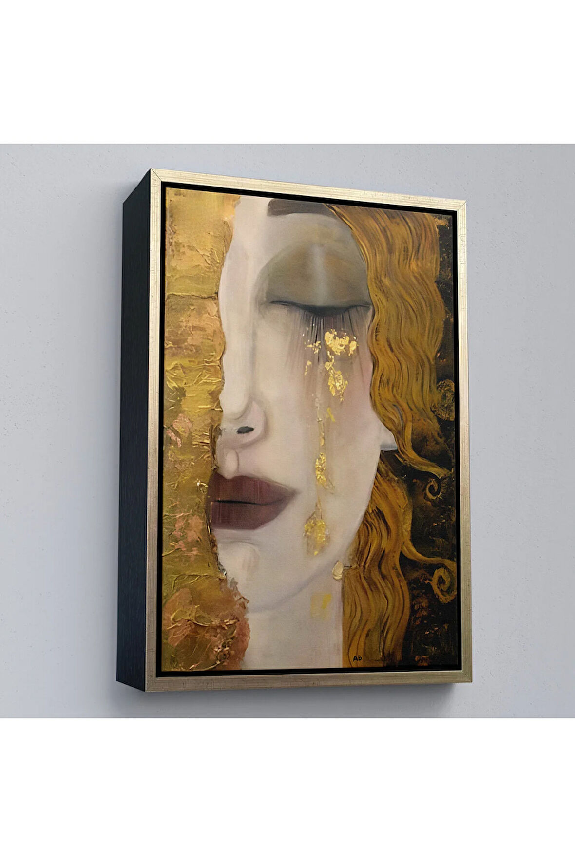Ahşap Çerçeveli Gustav Klimt - Altın Gözyaşları Tablosu-7319