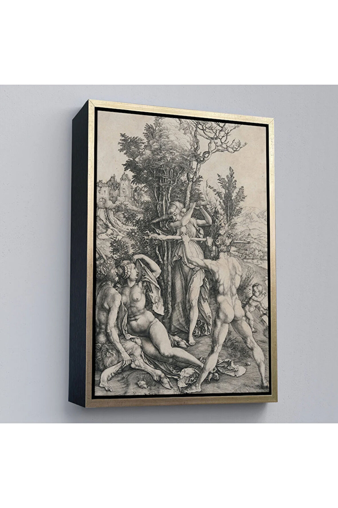 Ahşap Çerçeveli Albrecht Dürer - Herkül Yol Ayrımında Tablo - Hercules At The Crossroads-7326