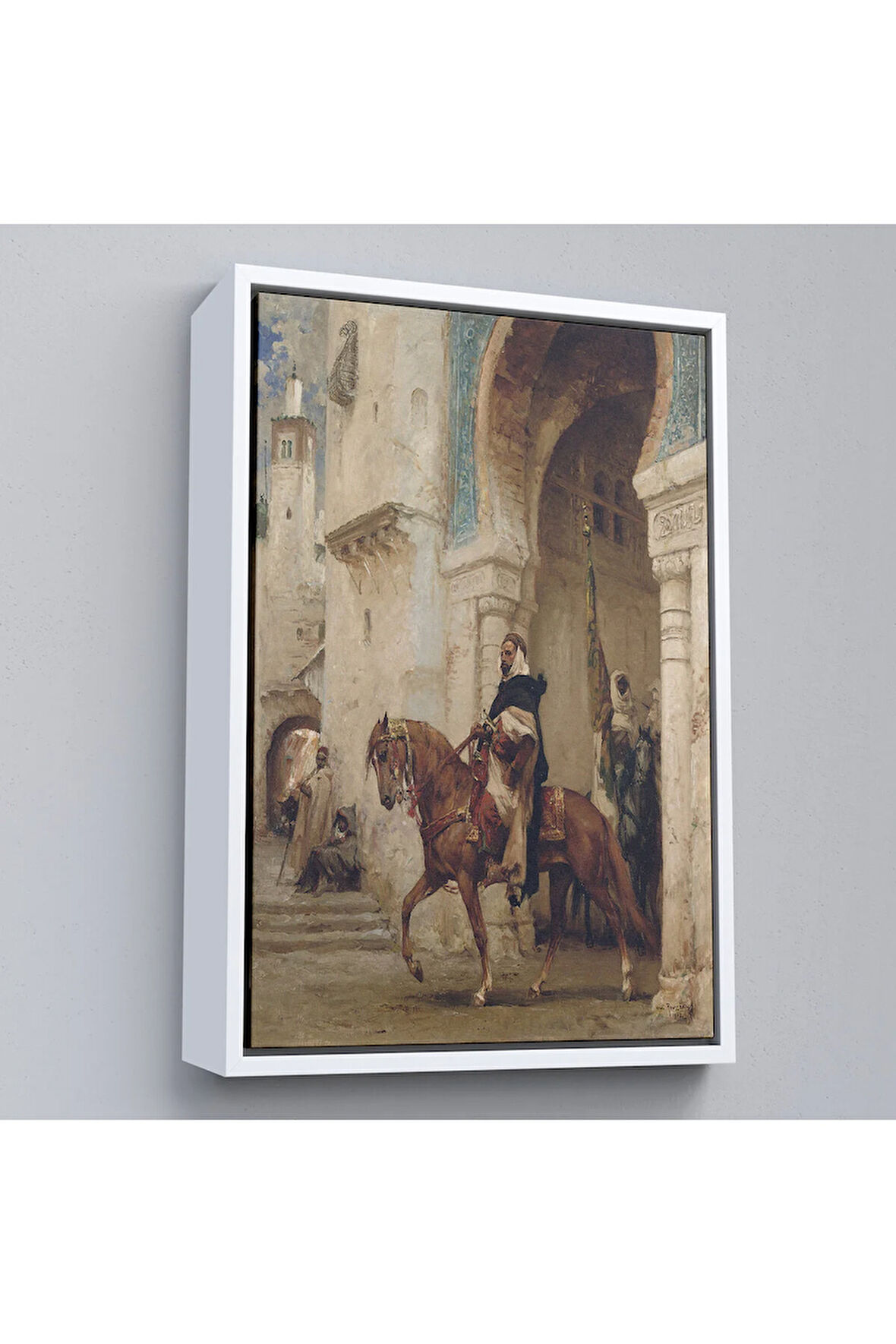 Ahşap Çerçeveli Henri ÉMilien Rousseau - Saraydan Ayrılan Süvari Tablosu - Horseman Leaving À Palace-7330