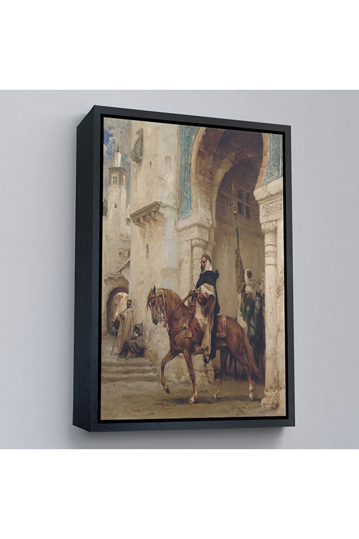 Ahşap Çerçeveli Henri ÉMilien Rousseau - Saraydan Ayrılan Süvari Tablosu - Horseman Leaving À Palace-7330