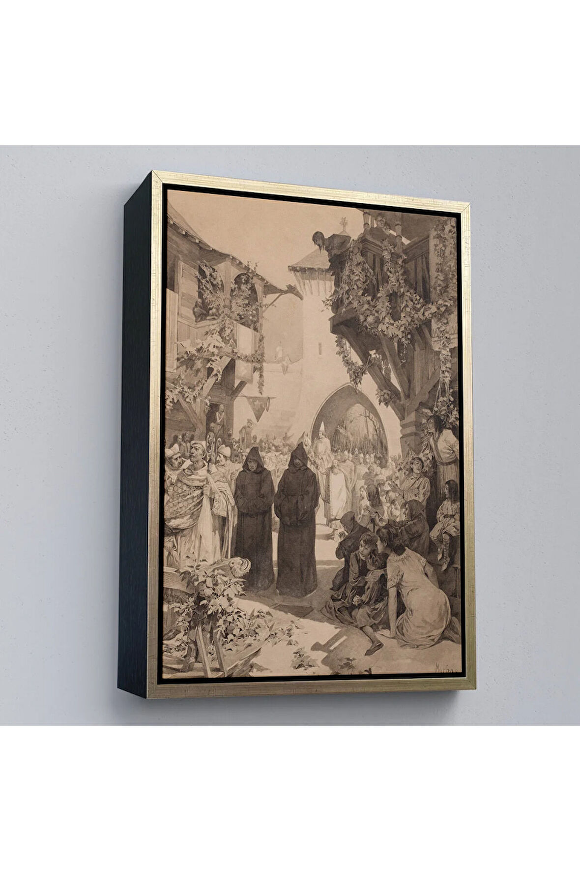 Ahşap Çerçeveli Alphonse Mucha - İmparator Lothair Ve Masum Papa Tablo-7342