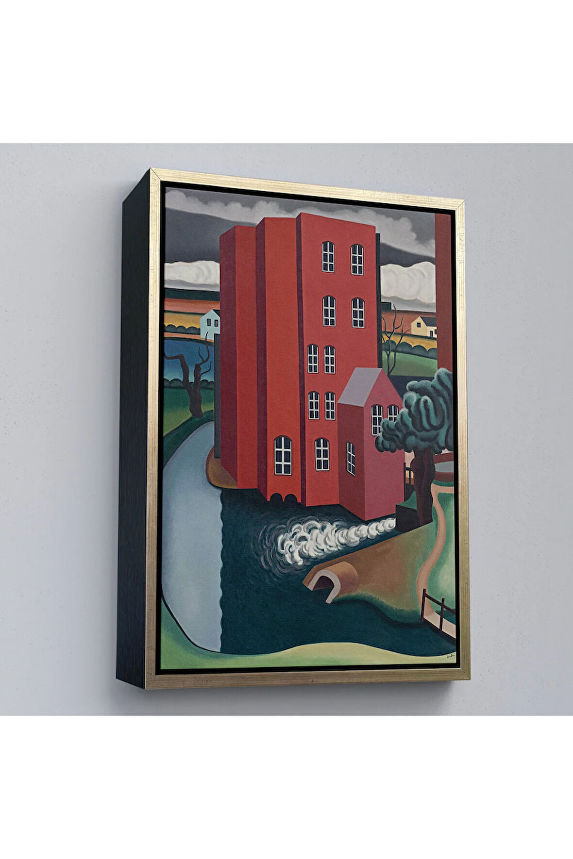 Ahşap Çerçeveli Auguste Herbin - Kırmızı Ev Tablosu -The Red House-7347