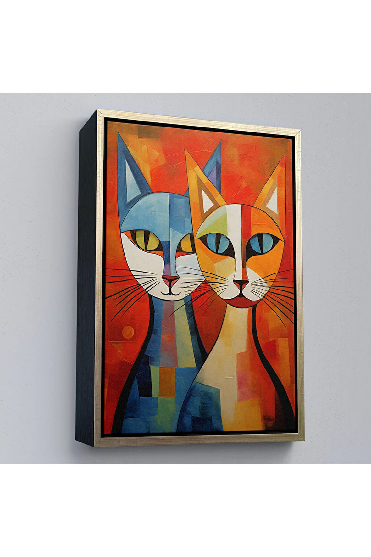 Ahşap Çerçeveli Pablo Picasso Tarzı - Soyut Renkli Kediler Tablo-7369