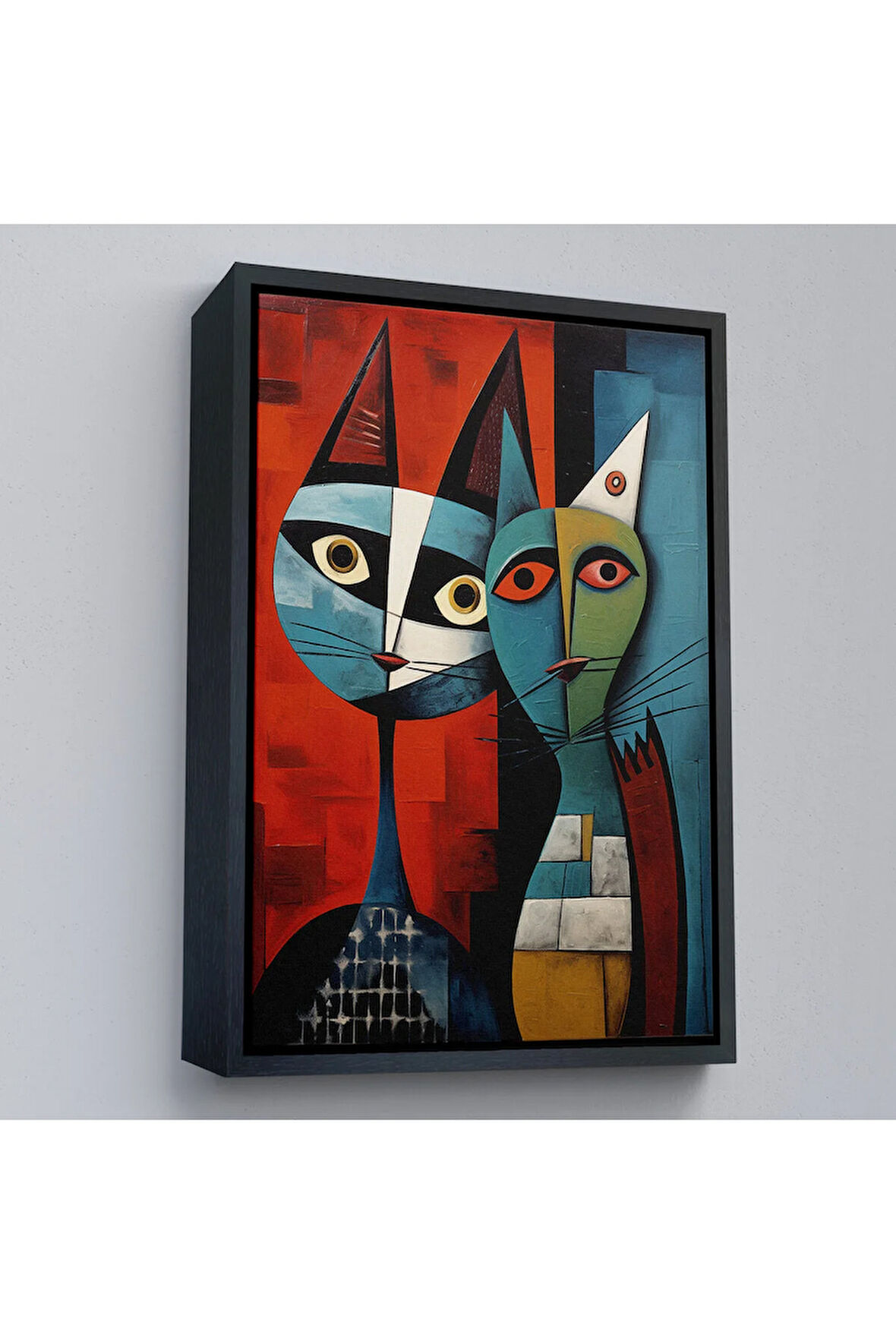 Ahşap Çerçeveli Pablo Picasso Tarzı - Soyut Renkli Kedi Tablo-7370