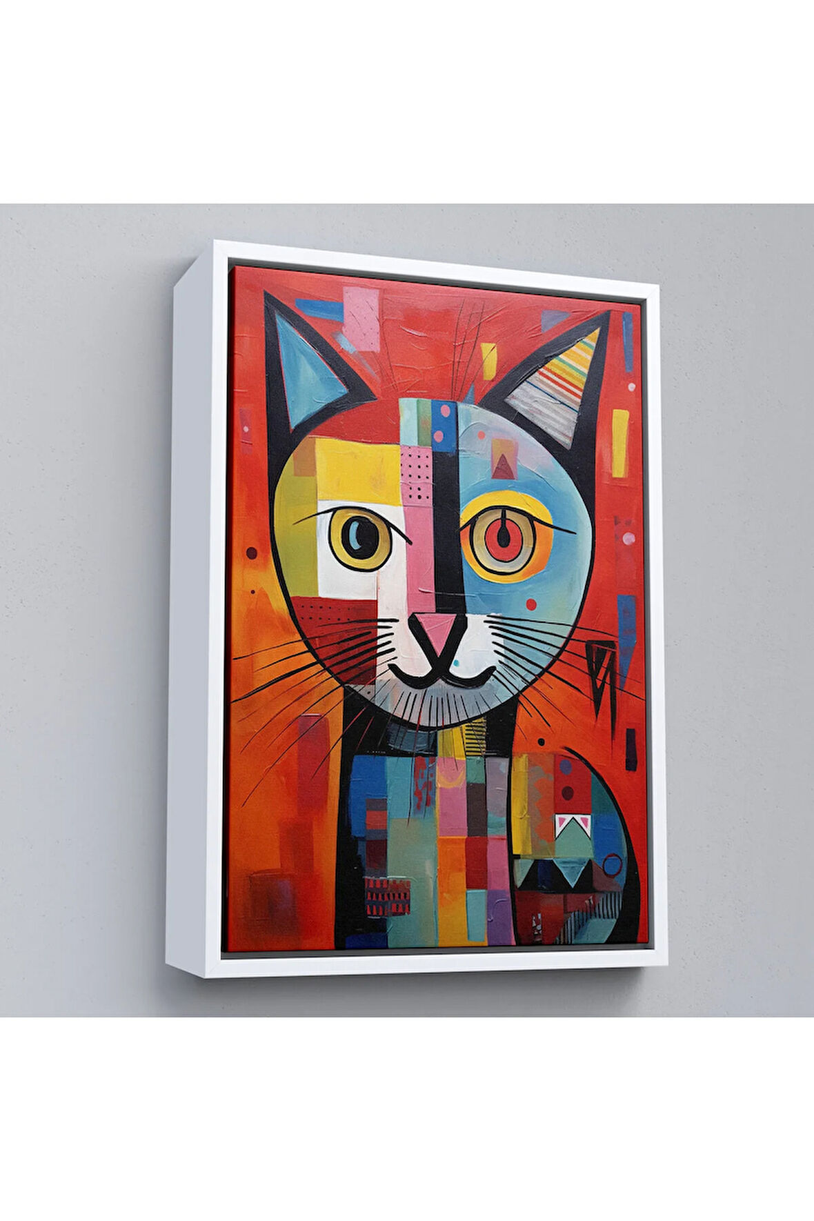 Ahşap Çerçeveli Pablo Picasso Tarzı - Soyut Renkli Kedi Tablo-7372