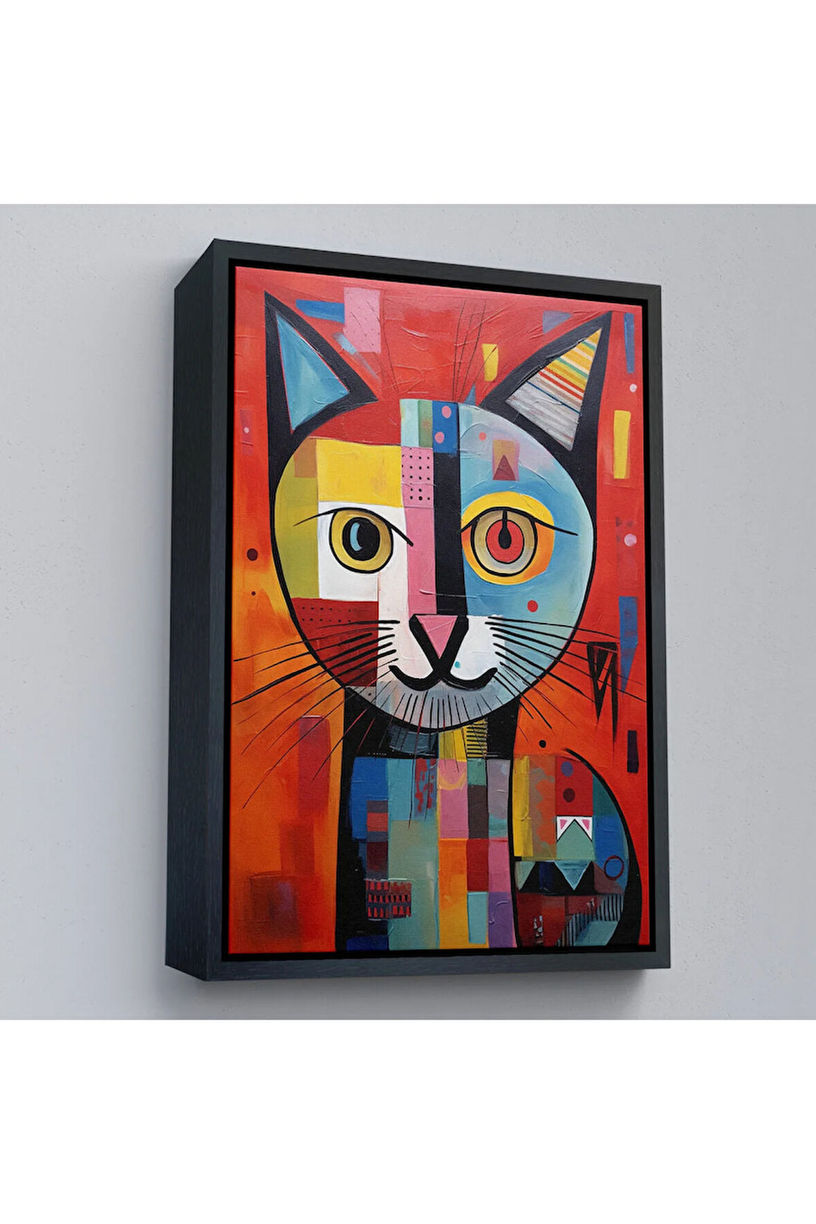 Ahşap Çerçeveli Pablo Picasso Tarzı - Soyut Renkli Kedi Tablo-7372