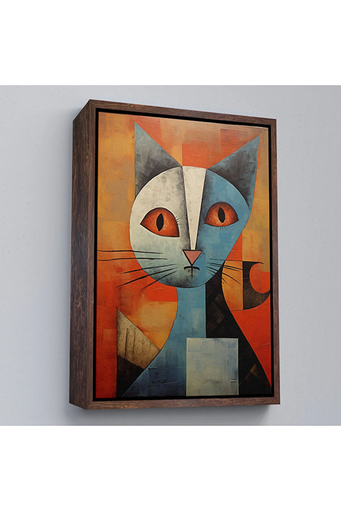 Ahşap Çerçeveli Pablo Picasso Tarzı - Soyut Renkli Kedi Tablo-7373