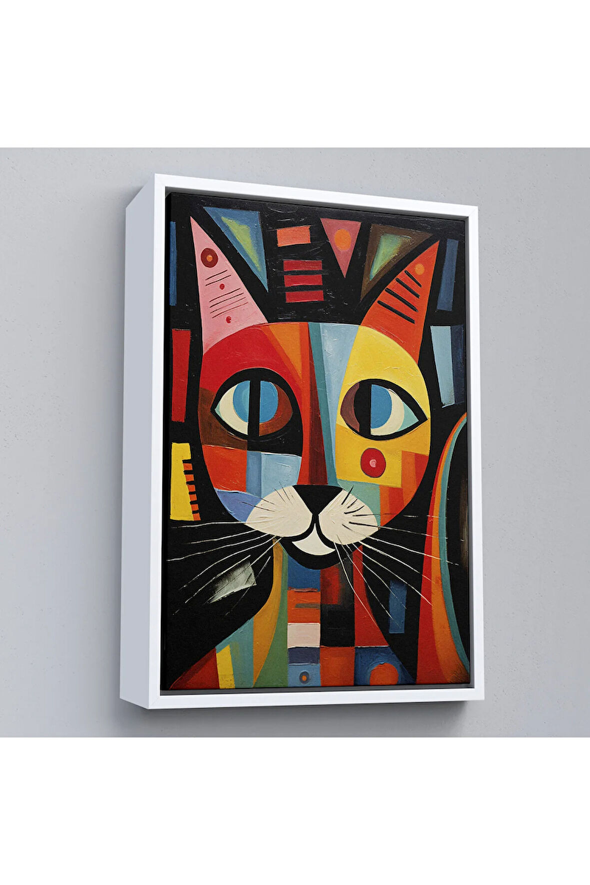 Ahşap Çerçeveli Pablo Picasso Tarzı - Soyut Renkli Kedi Tablo-7374