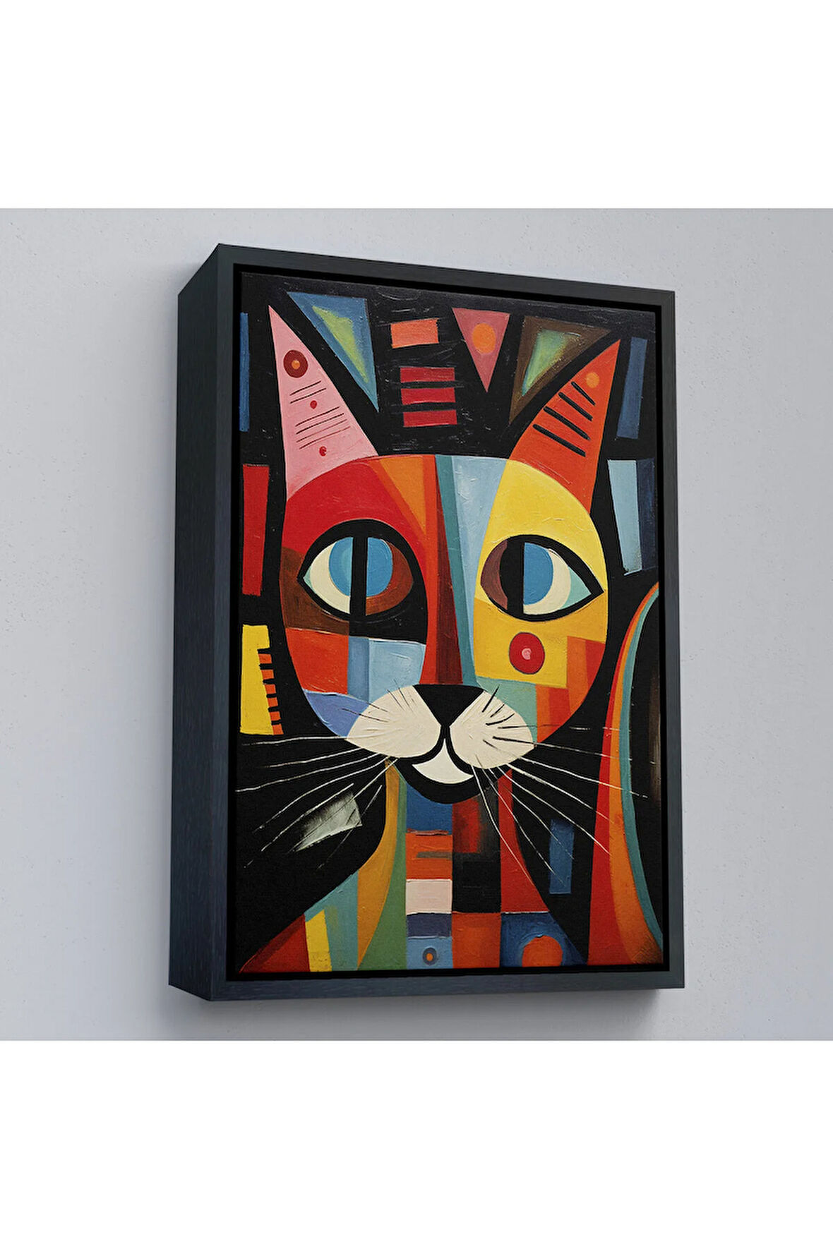 Ahşap Çerçeveli Pablo Picasso Tarzı - Soyut Renkli Kedi Tablo-7374
