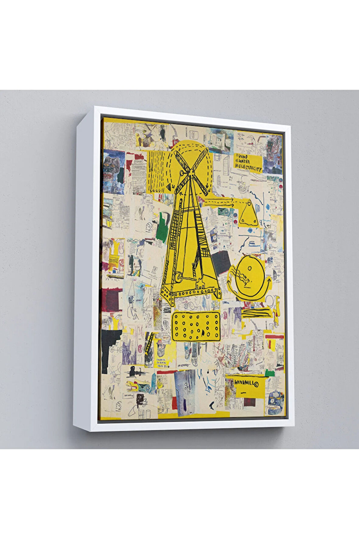 Ahşap Çerçeveli Jean-Michel Basquiat - Yel Değirmeni Tablosu - Windmill-7383