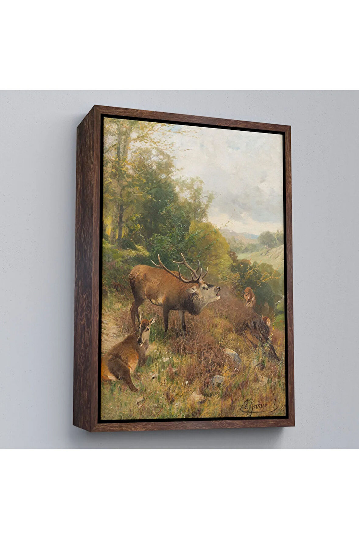 Ahşap Çerçeveli Bağıran Geyik Tablosu-7384