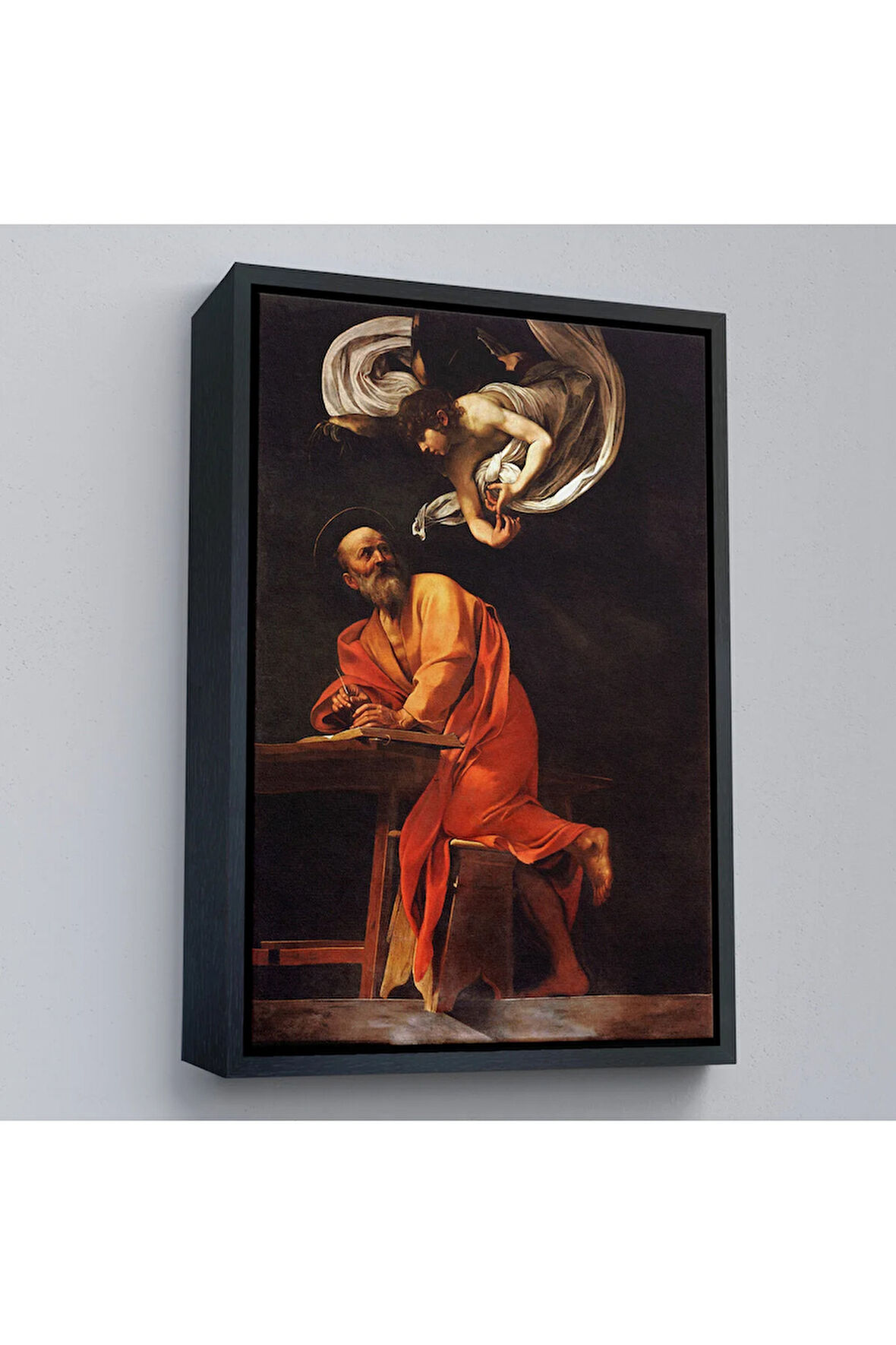 Ahşap Çerçeveli Caravaggio - Aziz Matta Ve Melek Tablosu - Saint Matthew And The Angel-7388