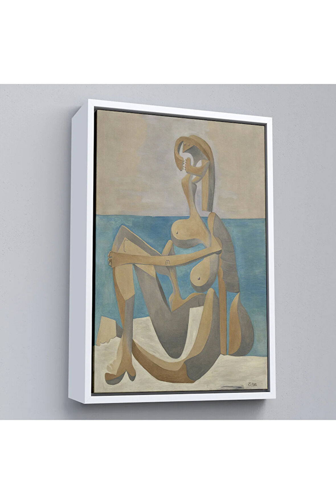 Ahşap Çerçeveli Salvador Dali - Plajda Oturan Yüzücü Tablo - Seated Bather On The Beach-7405