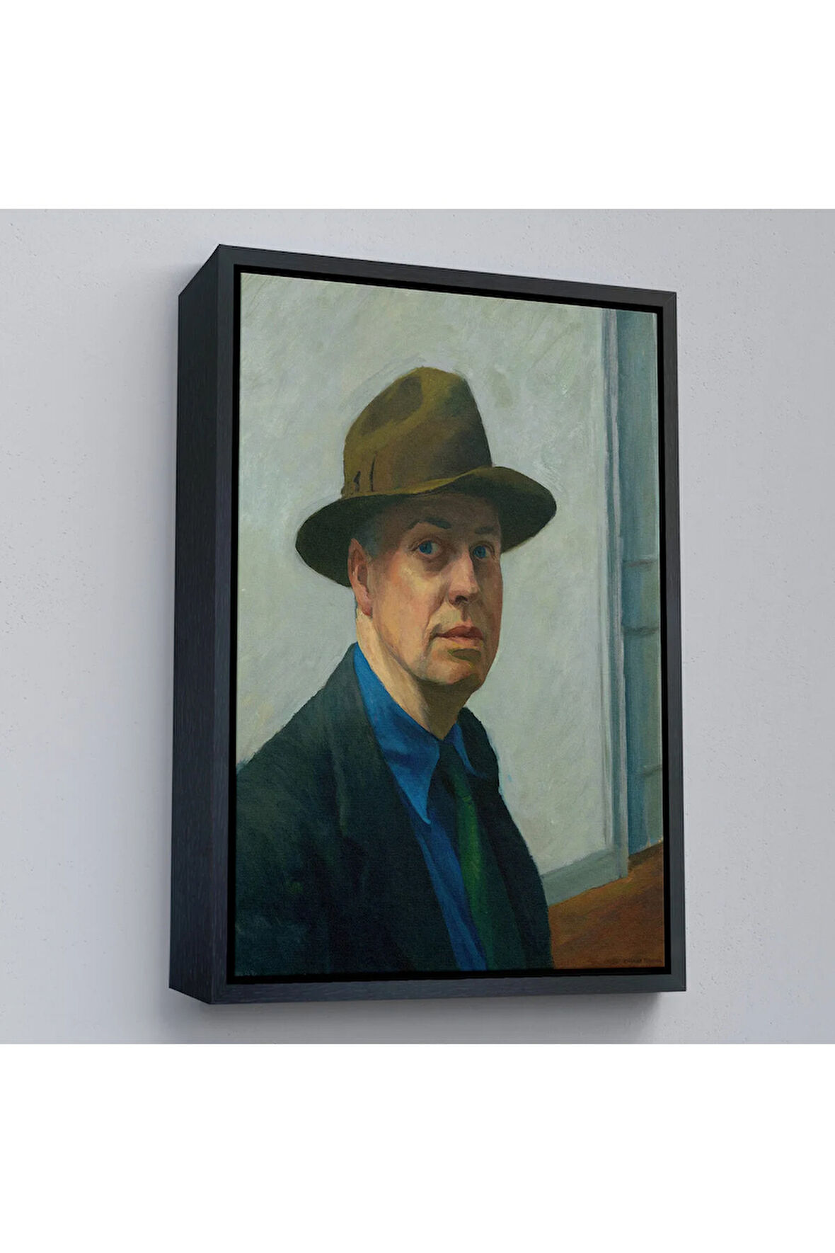 Ahşap Çerçeveli Edward Hopper Tablosu - Self Portrait-7407