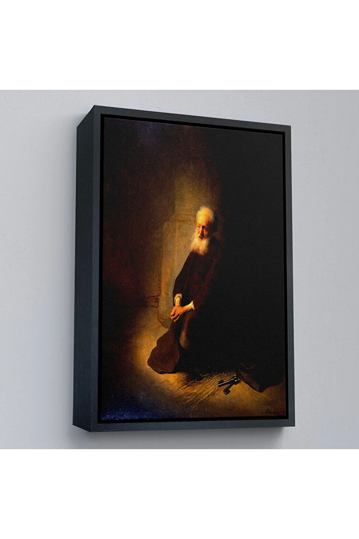 Ahşap Çerçeveli Rembrandt Van Rijn - Hapishanedeki Havari Aziz Peter Diz Çökmüş Tablo-7410