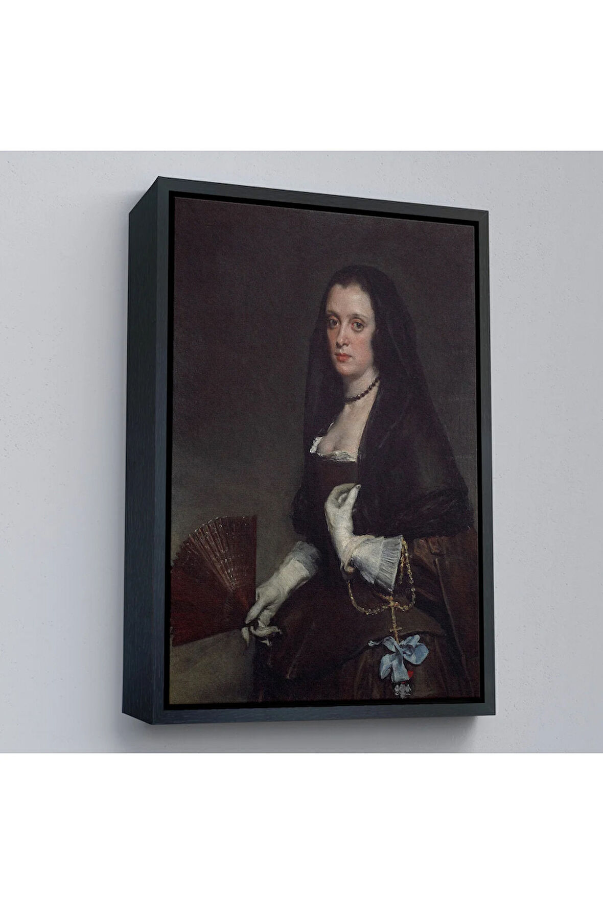 Ahşap Çerçeveli Diego Velázquez - Hayranlı Kadın Tablo - The Lady With A Fan-7433