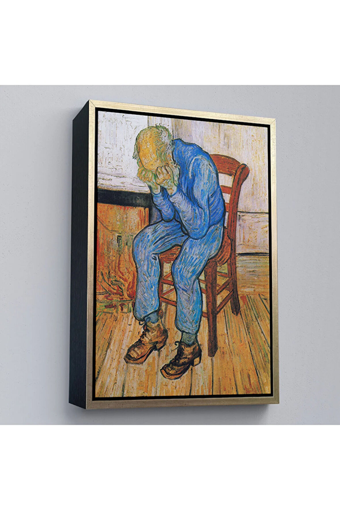 Ahşap Çerçeveli Acı Çeken Yaşlı Adam Sonsuzluğun Eşiğinde Tablosu - Vincent Van Gogh-7442