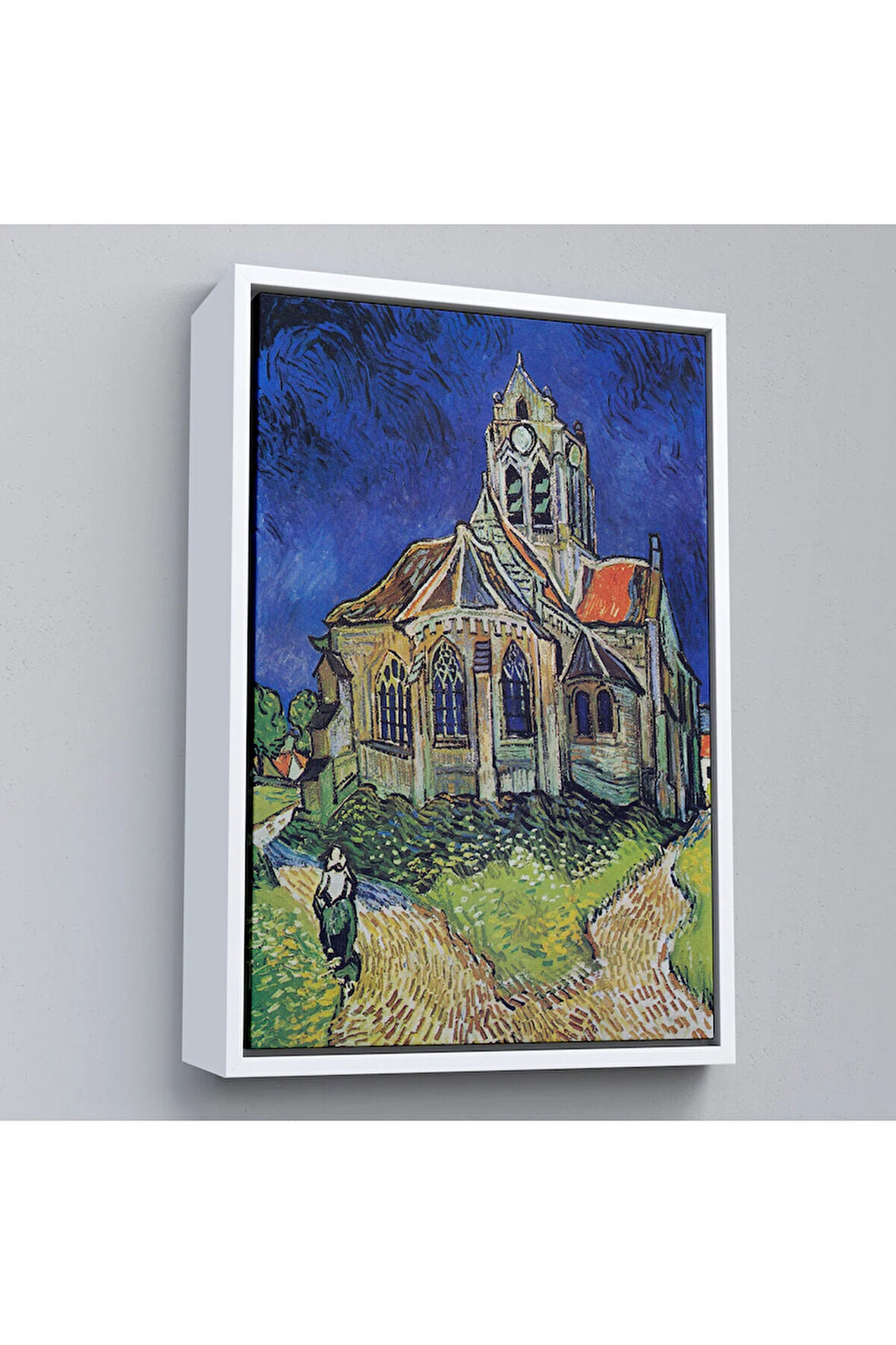 Ahşap Çerçeveli Vincent Van Gogh Auvers'Deki Kilise Tablosu-7445