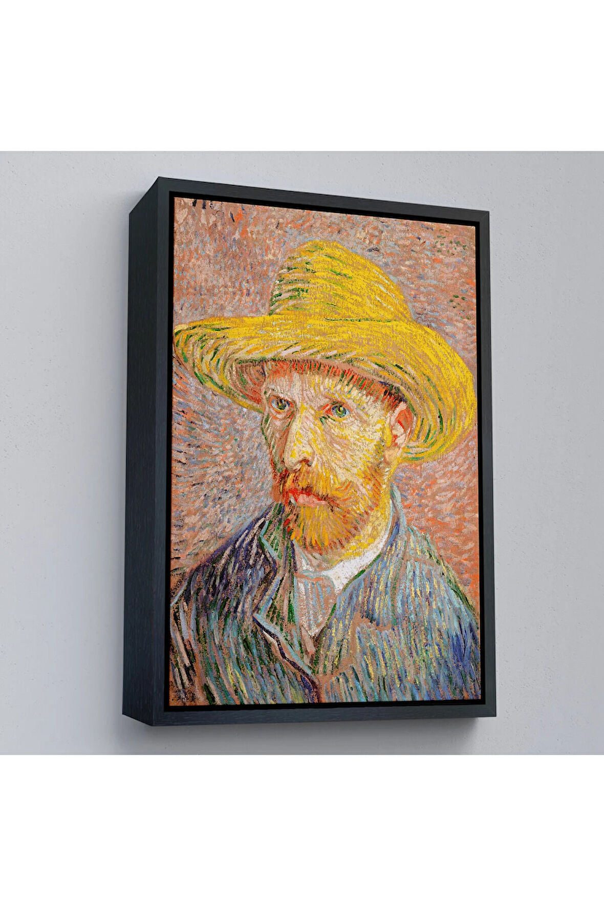 Ahşap Çerçeveli Vincent Van Gogh - Hasır Şapkalı Otoportre Tablosu-7449