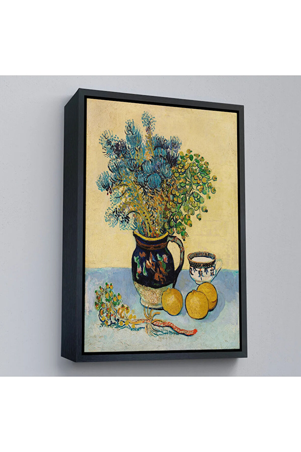 Ahşap Çerçeveli Natürmort Kır Çiçekleri İle Majolica Tarzı Sürahi Tablo - Vincent Van Gogh-7451