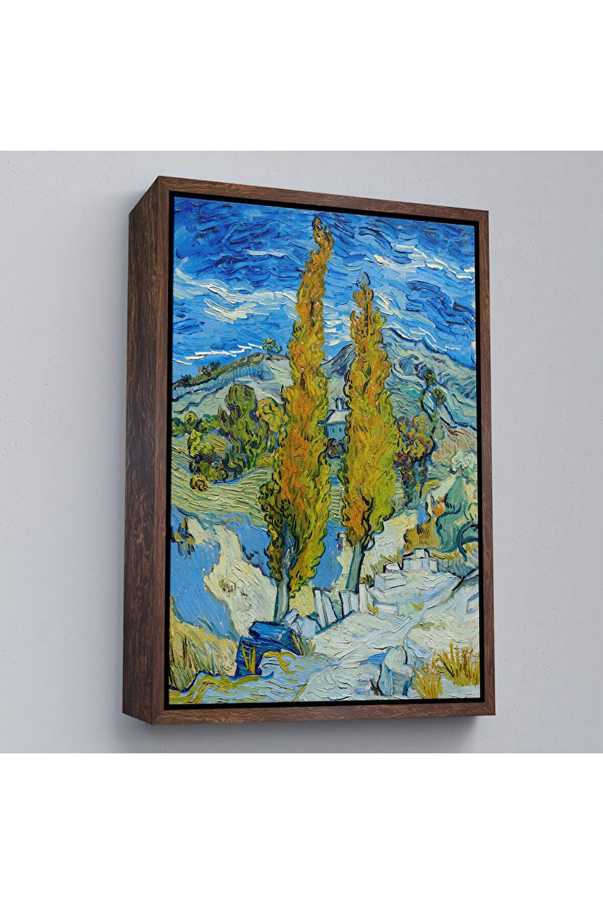 Ahşap Çerçeveli Vincent Van Gogh -Saint-Rémy Yakınlarındaki Alpilles'De İki Kavak Tablo-7455