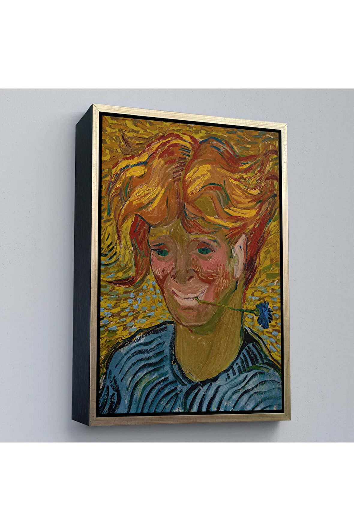 Ahşap Çerçeveli Vincent Van Gogh - Mavi Kantaronlu Delikanlı Tablo - Young St. John'S Wort-7477