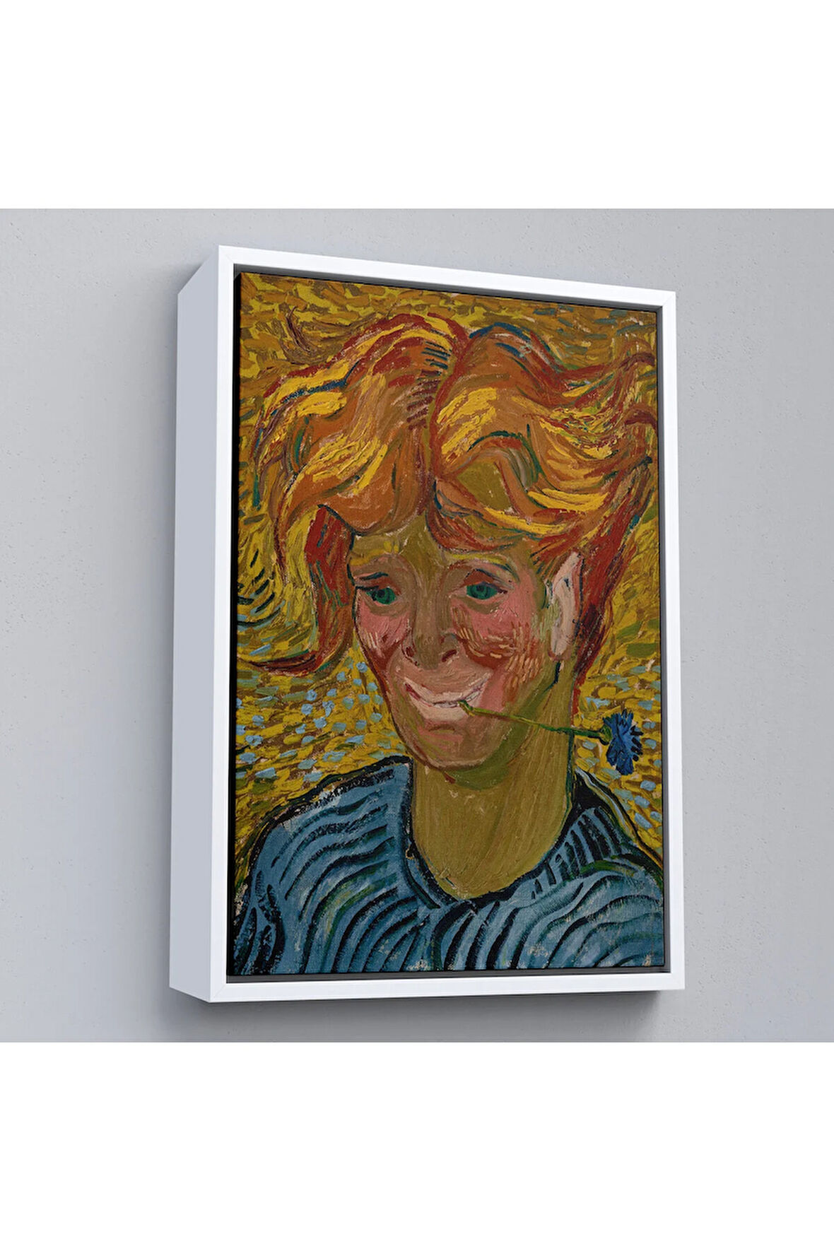 Ahşap Çerçeveli Vincent Van Gogh - Mavi Kantaronlu Delikanlı Tablo - Young St. John'S Wort-7477