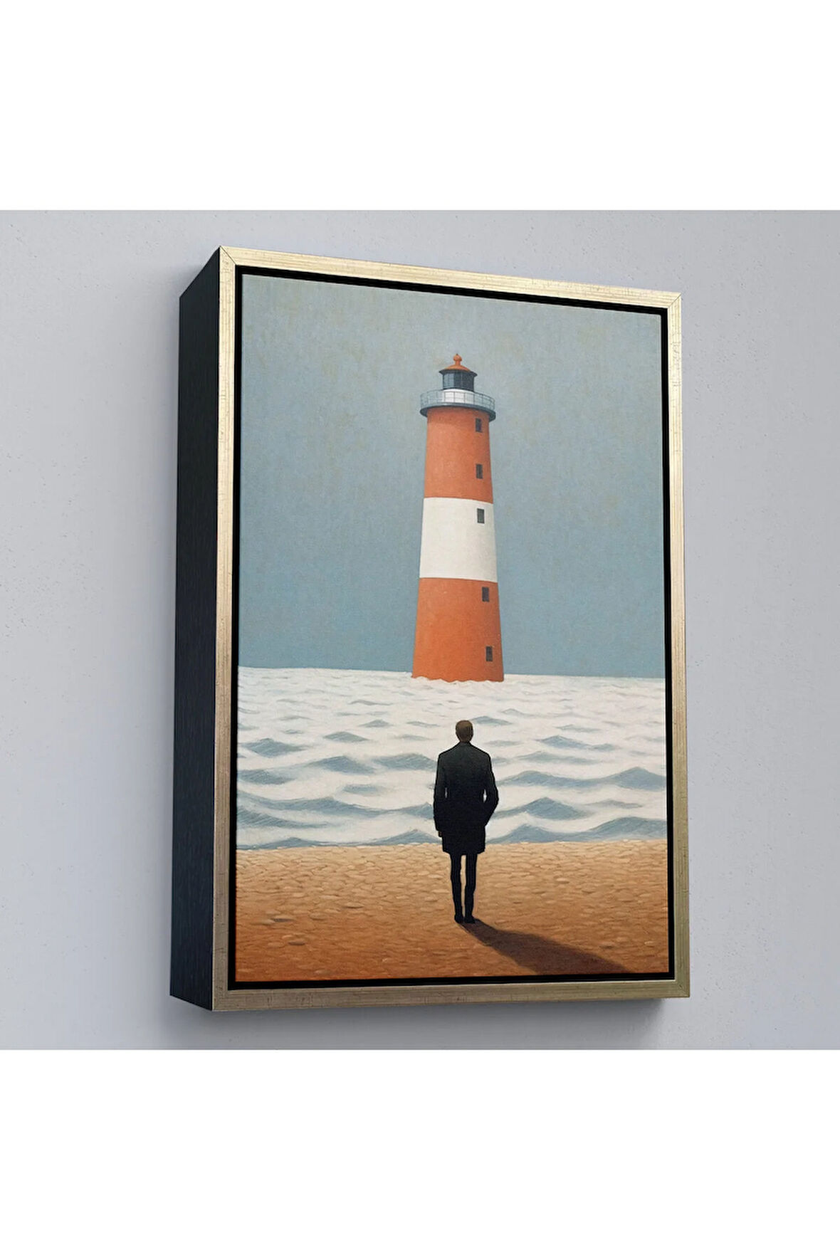 Ahşap Çerçeveli Sahilde Tefekkür Eden Adam Tablosu-7507