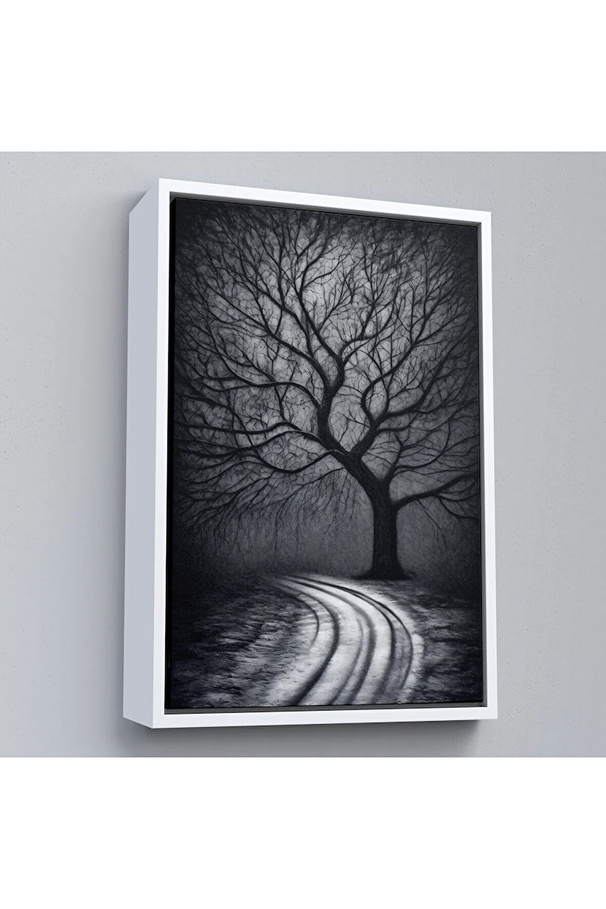 Ahşap Çerçeveli Karanlıktaki Gizemli Ağaç Tablosu-7508