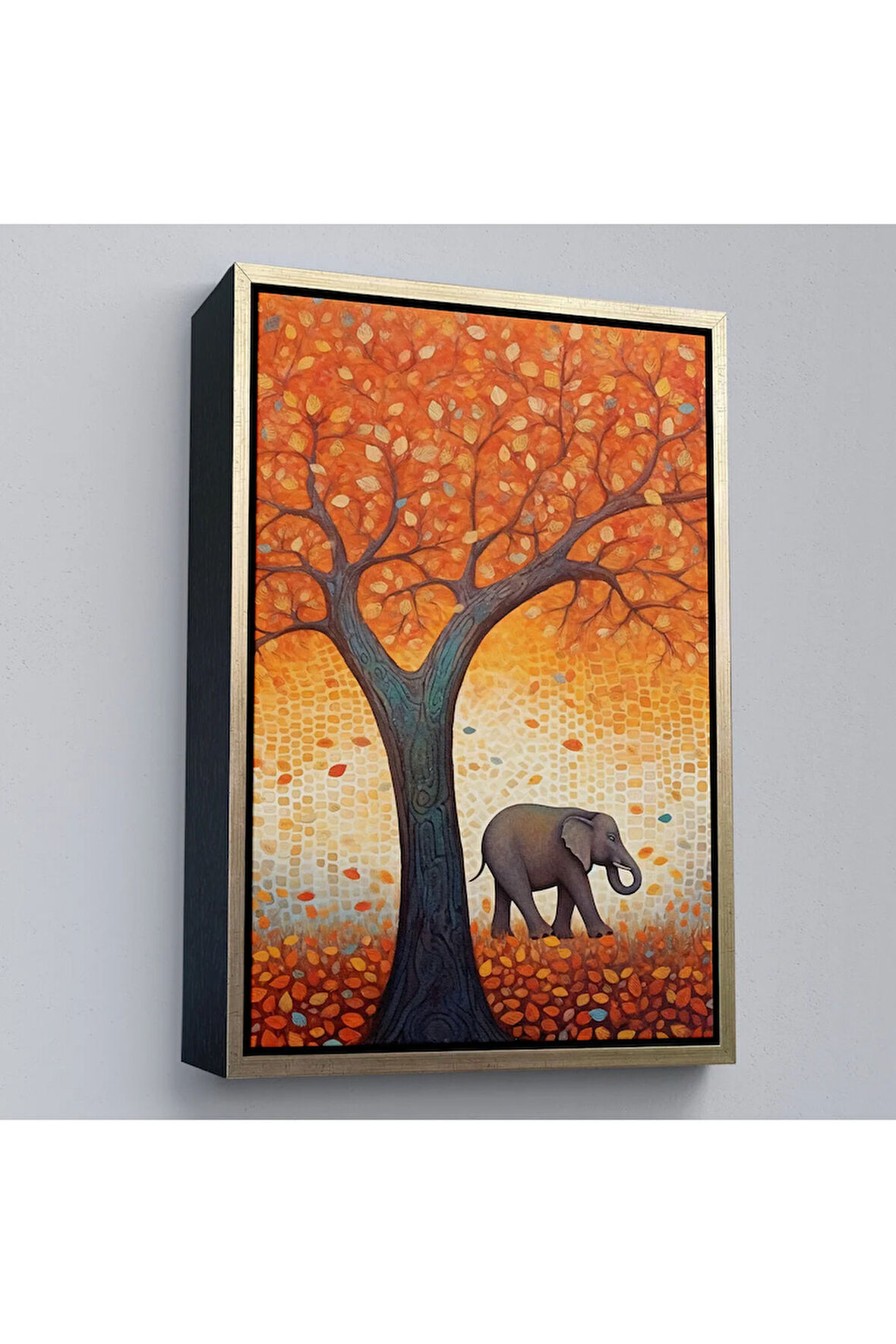 Ahşap Çerçeveli Portakal Ağacı Ve Altındaki Fil Tablo-7513