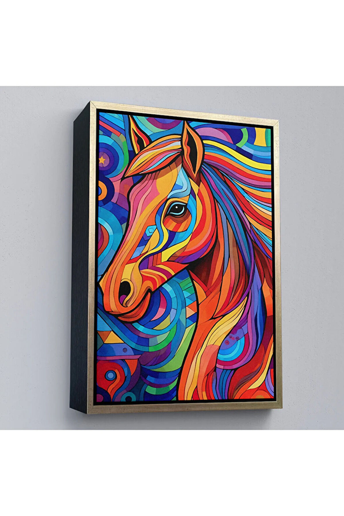 Ahşap Çerçeveli Renkli Soyut At Tablosu-7515