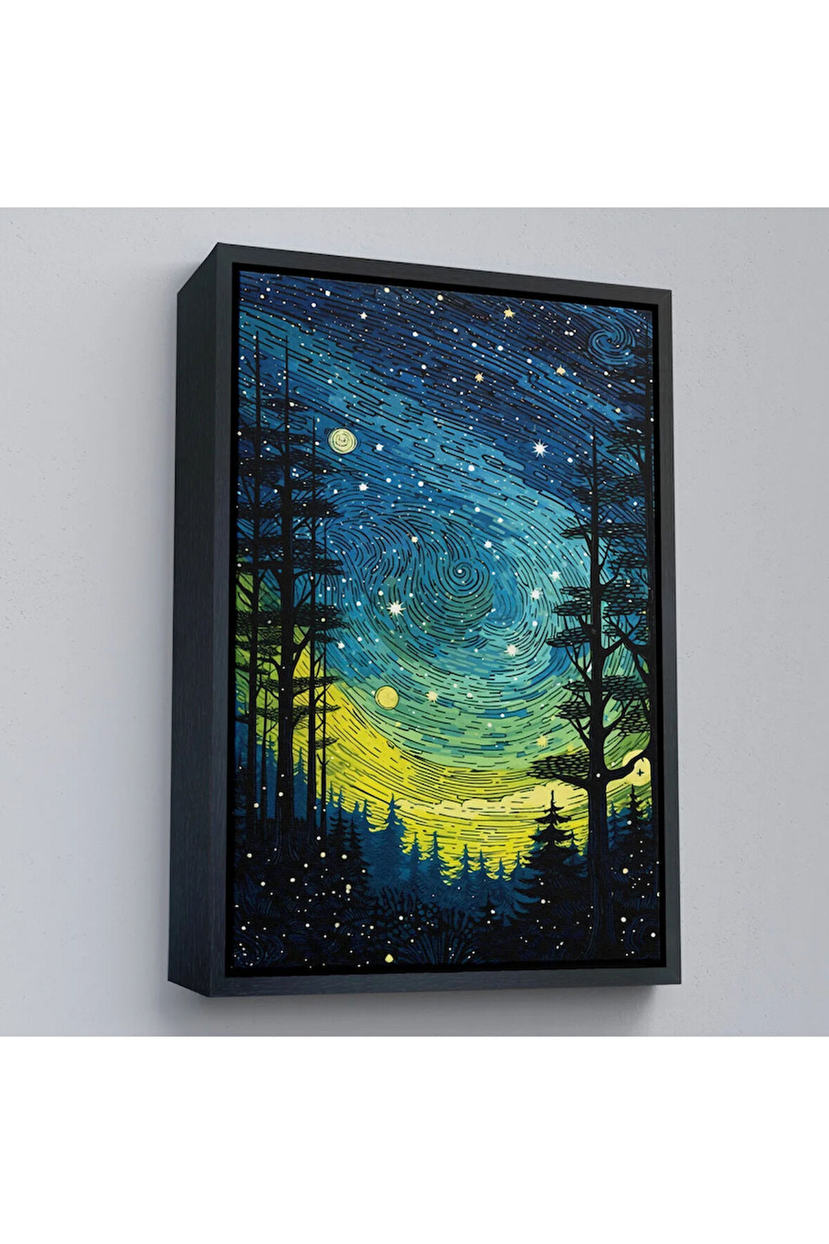 Ahşap Çerçeveli Vincent Van Gogh Tarzı Yıldızlı Gece Tablosu-7518