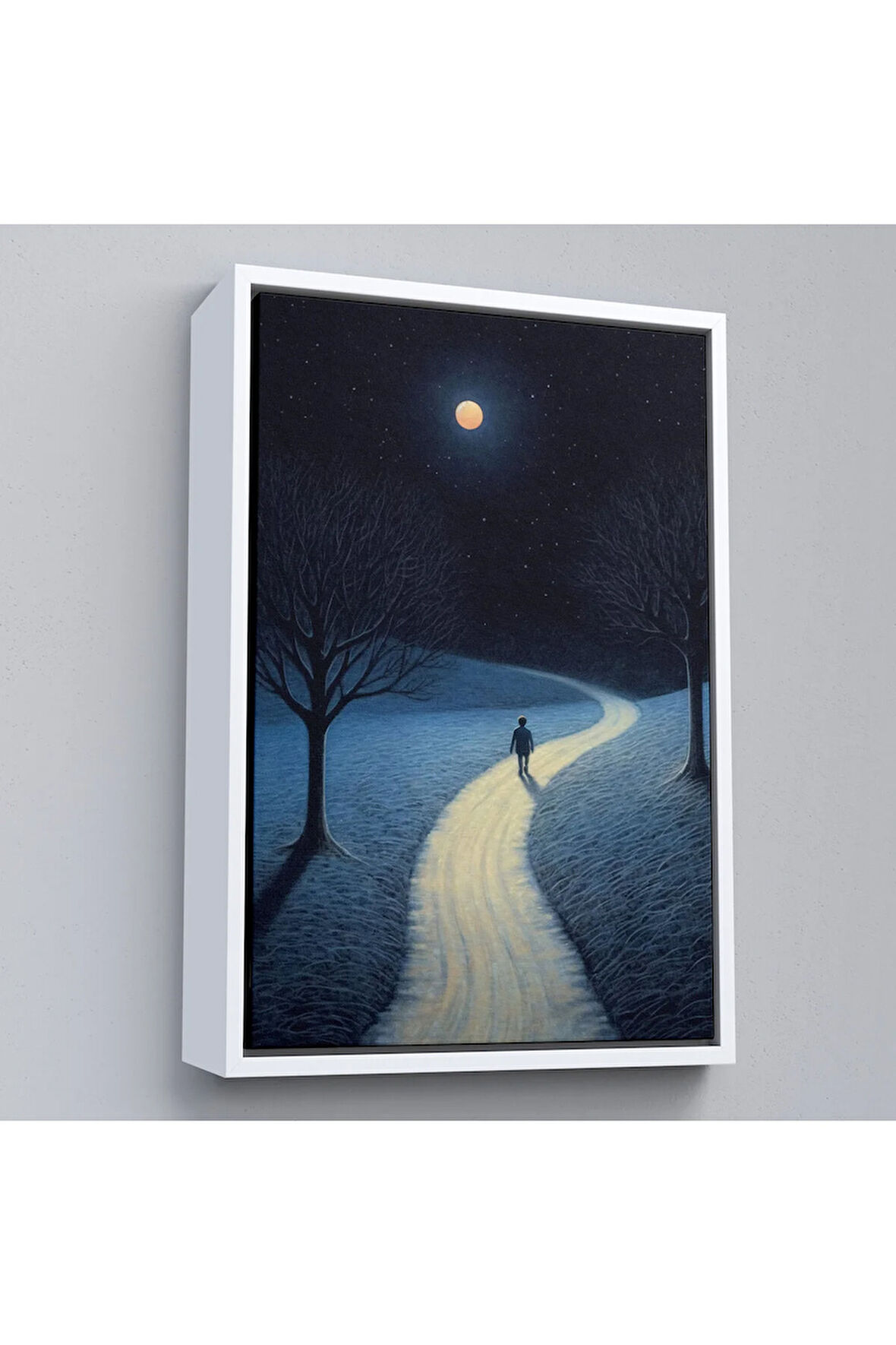 Ahşap Çerçeveli Ay Işığına Yürüyen Adam Tablo-7519