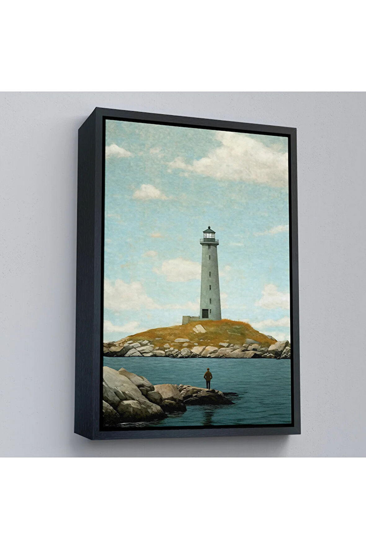 Ahşap Çerçeveli Deniz Fenerini İzleyen Yalnız Adam Tablo-7521