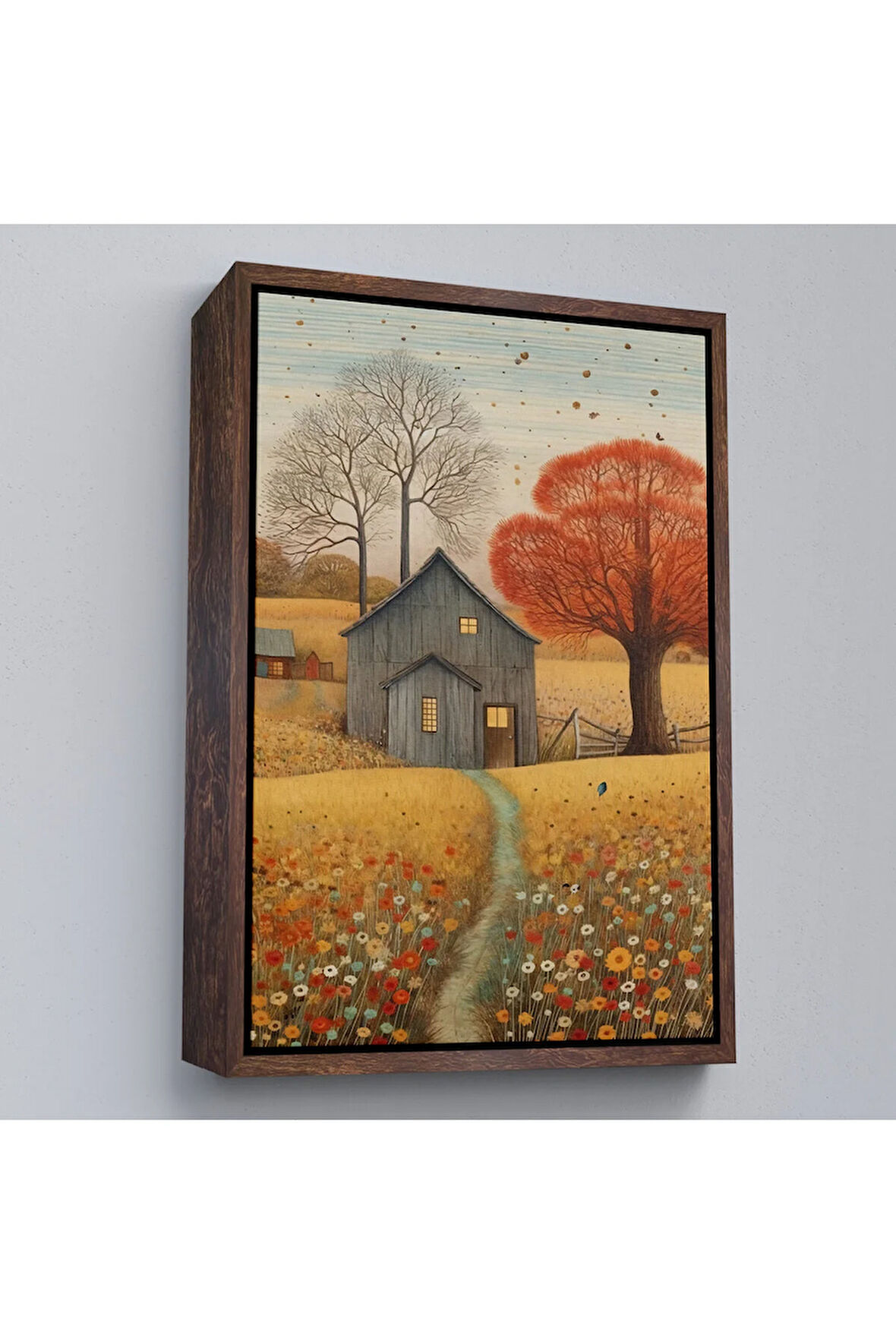 Ahşap Çerçeveli Çayırdaki Ahır Evi Tablosu-7531