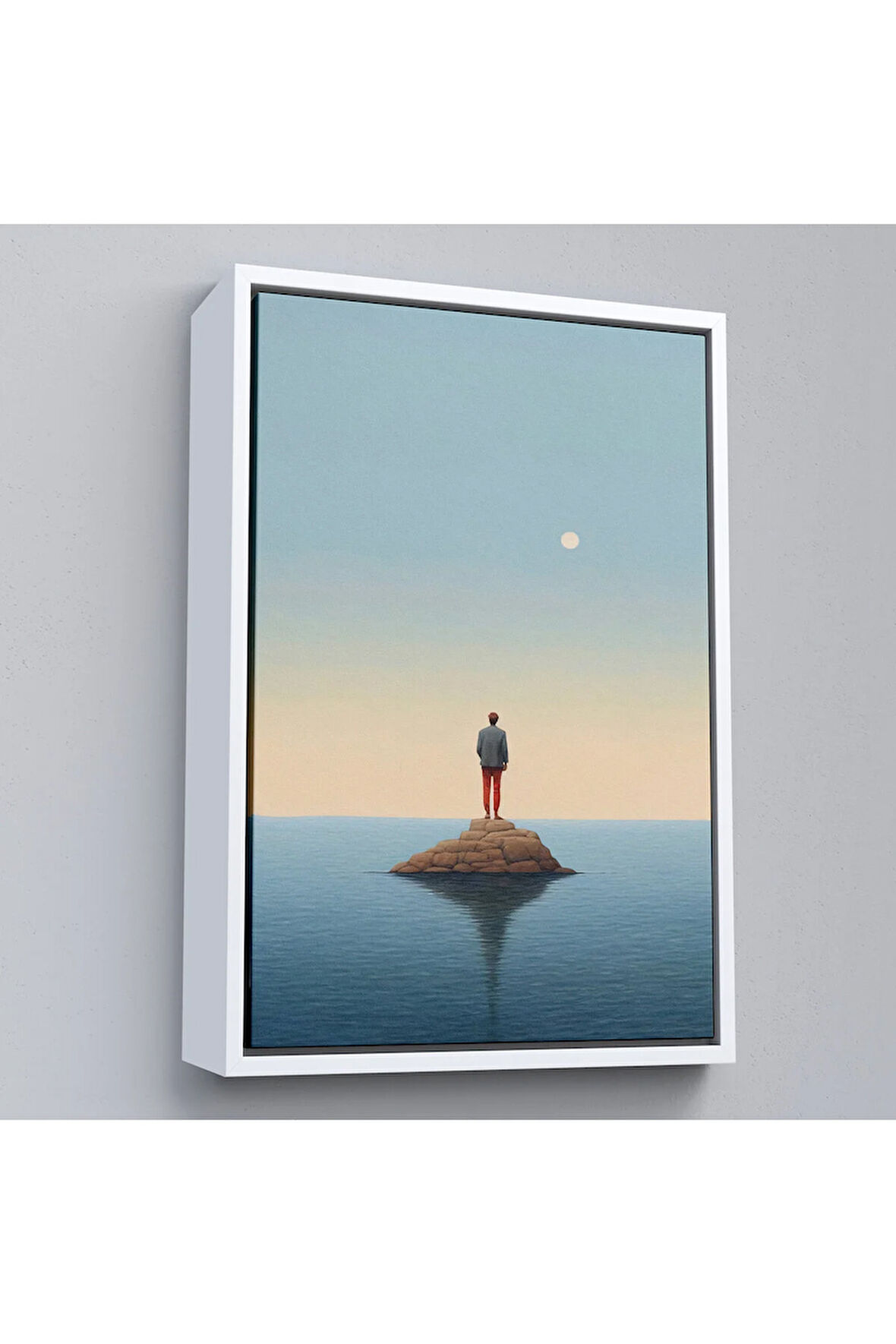 Ahşap Çerçeveli Denizin Ortasında Yalnız Adam Tablosu-7538