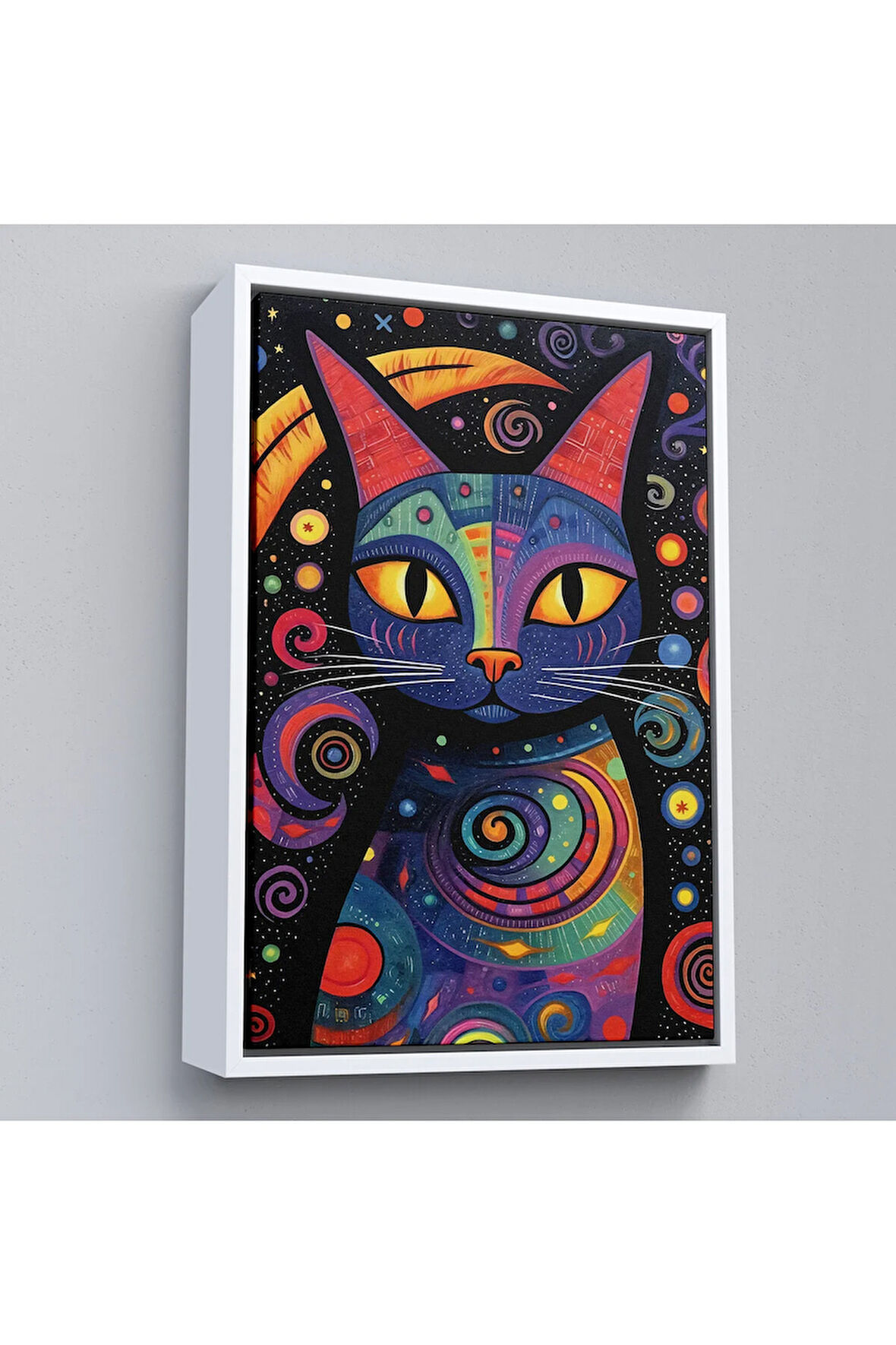 Ahşap Çerçeveli Pablo Picasso Tarzı - Soyut Renkli Kedi Tablo-7542