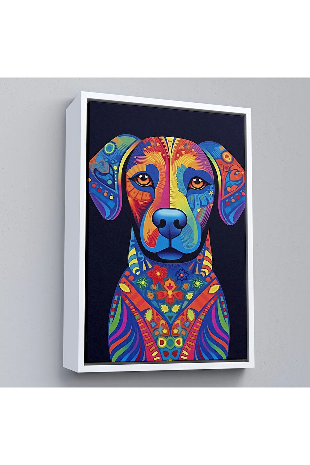 Ahşap Çerçeveli Mandala Renkli Köpek Tablo-7545