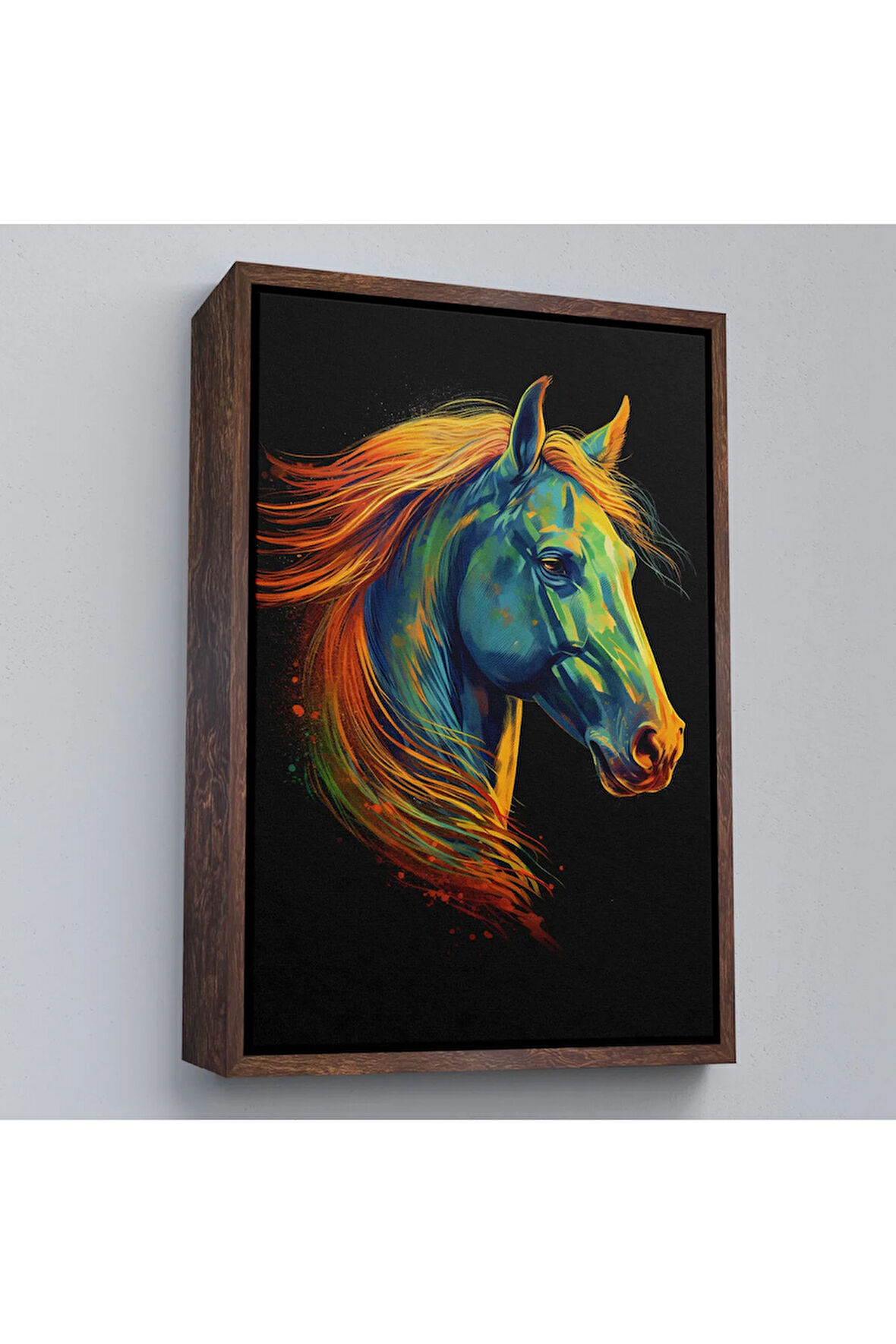 Ahşap Çerçeveli Renkli Soyut At Tablosu-7550